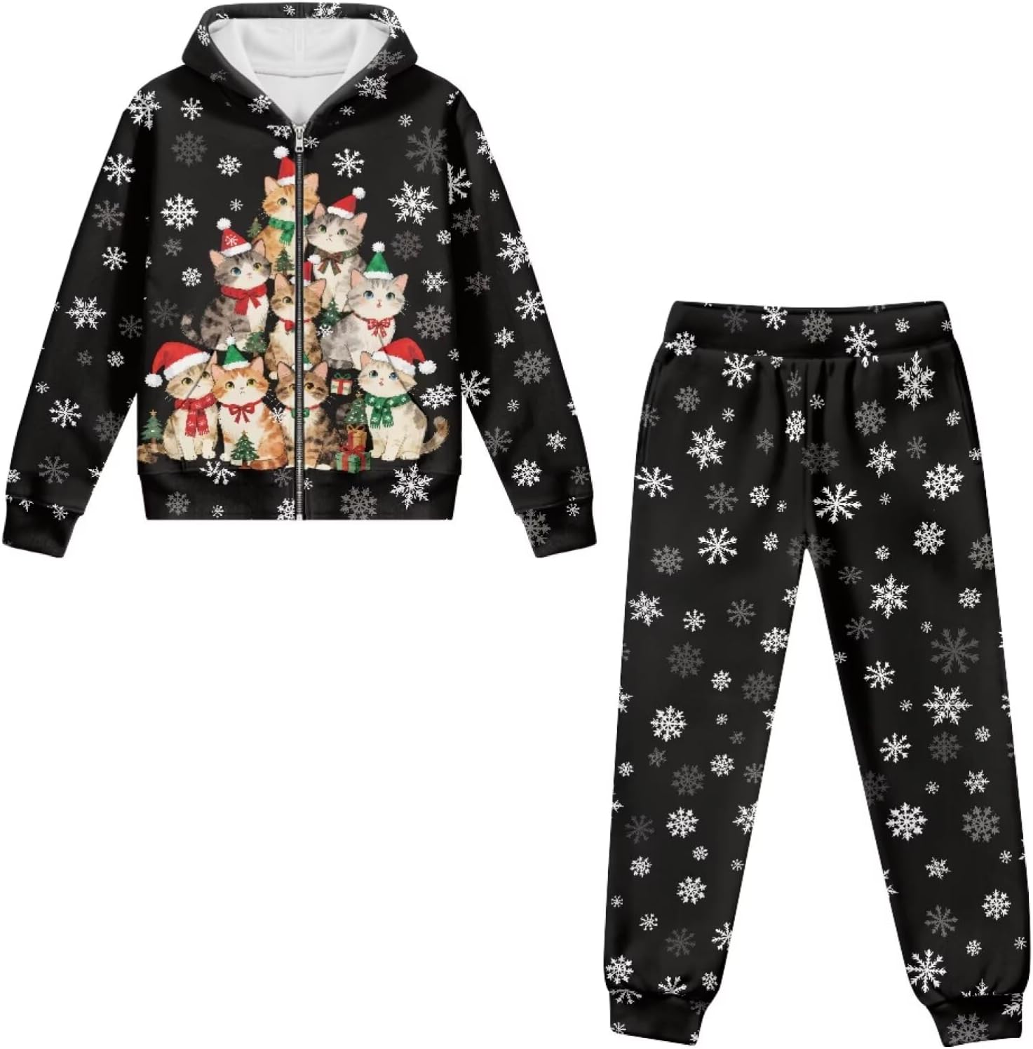 WELLFLYHOM Christmas Girls Hoodies Tracksuit 6-15 Long Sleeve Zipper Sweatshirts Jogger Pant 2 PCS Graphic Sweatsuit