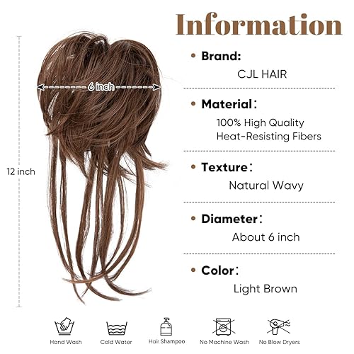 Miniatura 3 de CJL HAIR Extensiones de cabello rizado con cola de caballo desordenada, coleteros sintéticos, coleteros para mujer, color marrón claro
