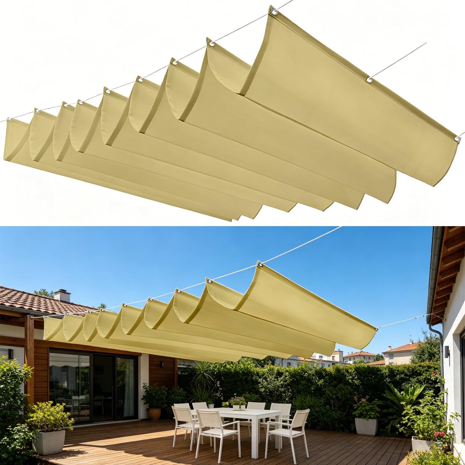 Voile d'ombrage rétractable jaune sable imperméable bâche ombrage rectangulaire patio