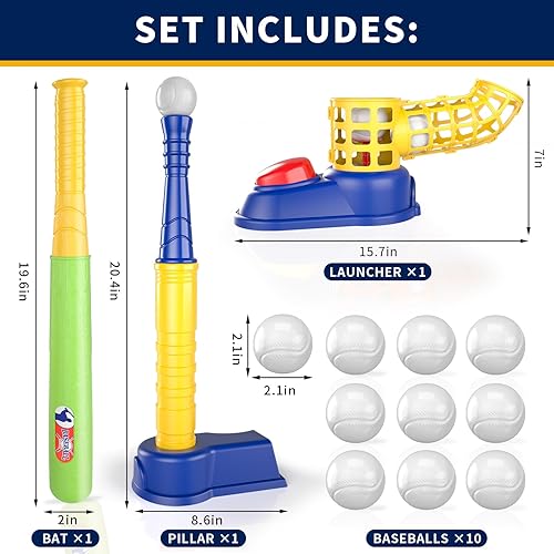 Miniatura 2 de Bennol Juego de pelota en T para niños de 3-5, 5-8, camiseta de béisbol para niños pequeños, lanzador de bolas automático, juego de camiseta