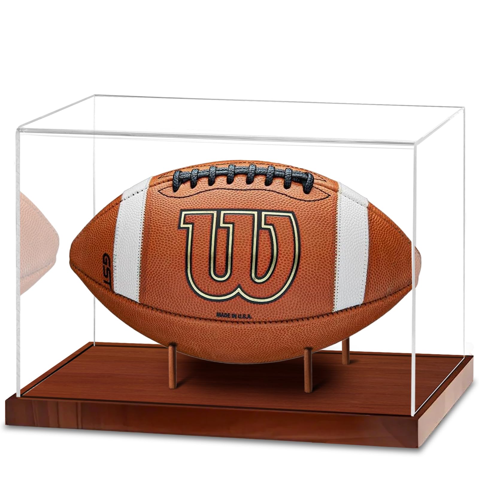Football Display Case, Acrylic Football Case Clear, UV Protected Display Case with Solid Wood Base Stand for Full Size Signed Football Holder, Football Display Box for Football Fans & Collectors
