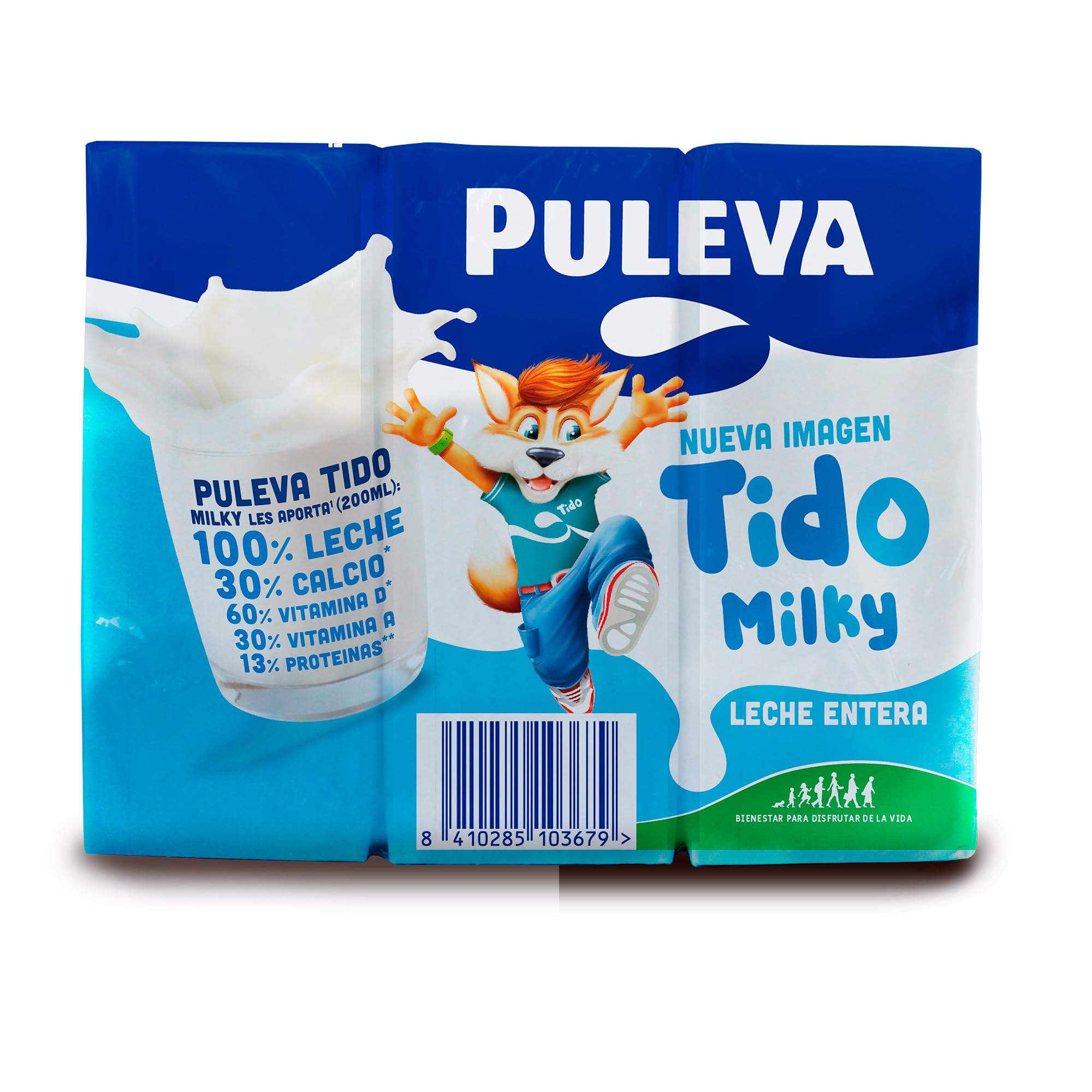 Puleva Tido Milky Leche Entera Enriquecida con Vitaminas A y D Fuente de Calcio y Proteínas Pack 6x200ml