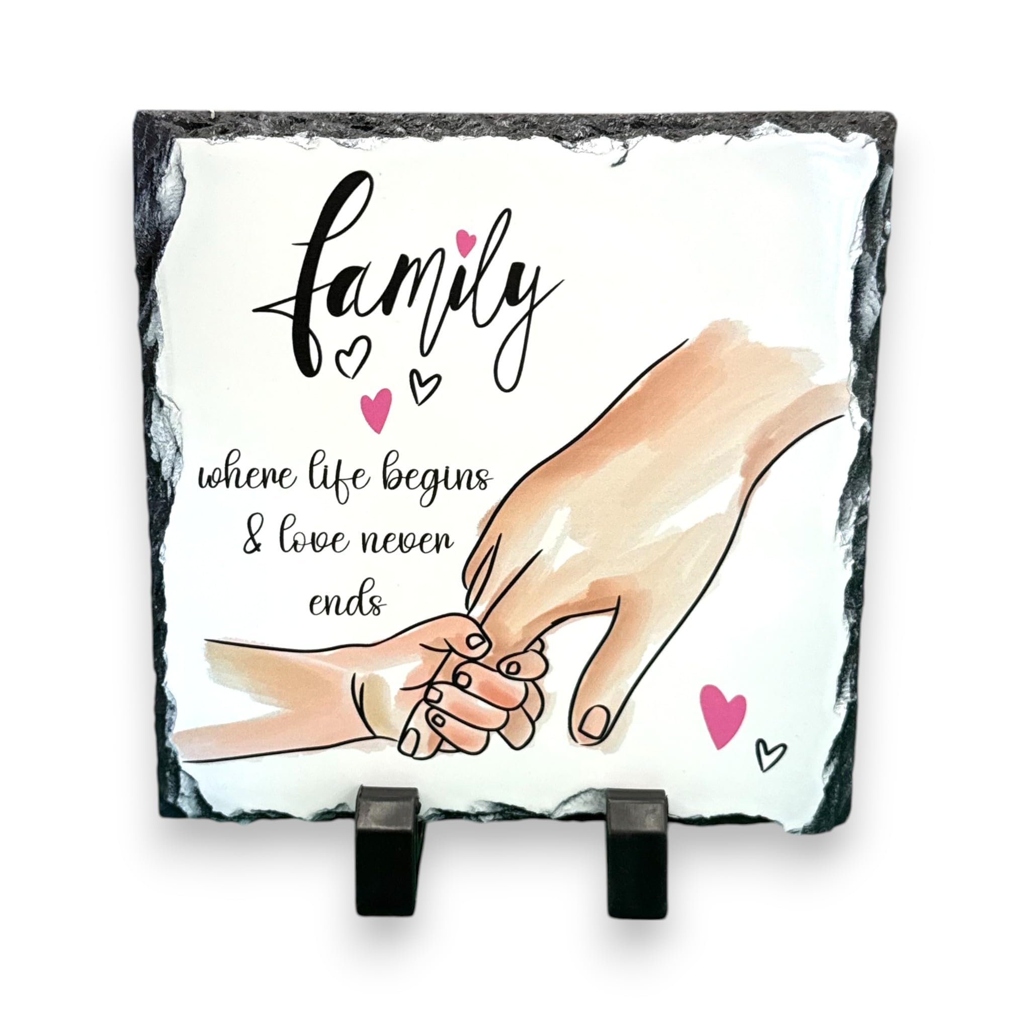 Precision Designs Black Family Slate Plaque With Stand 15 × 15 Cm – “Family Where Life Begins & Love Never Ends” Decorative Home Décor