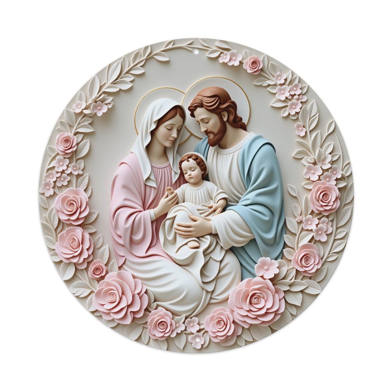 Holy Family With Roses Metal Tin Sign Vintage Garden Bedroom Cafe Bar Man Cave Home Wall Decor Metal Poster 8x8 inches