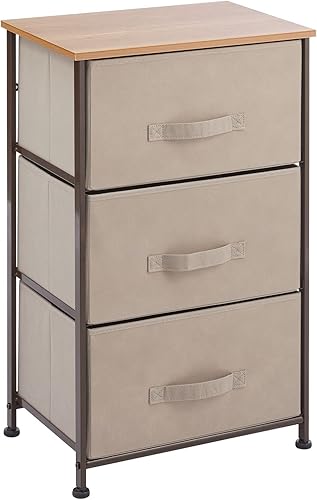 Miniatura 8 de mDesign Mueble de torre de almacenamiento con parte superior y marco de acero con 3 cajones de tela extraíbles para dormitorio, sala de estar o