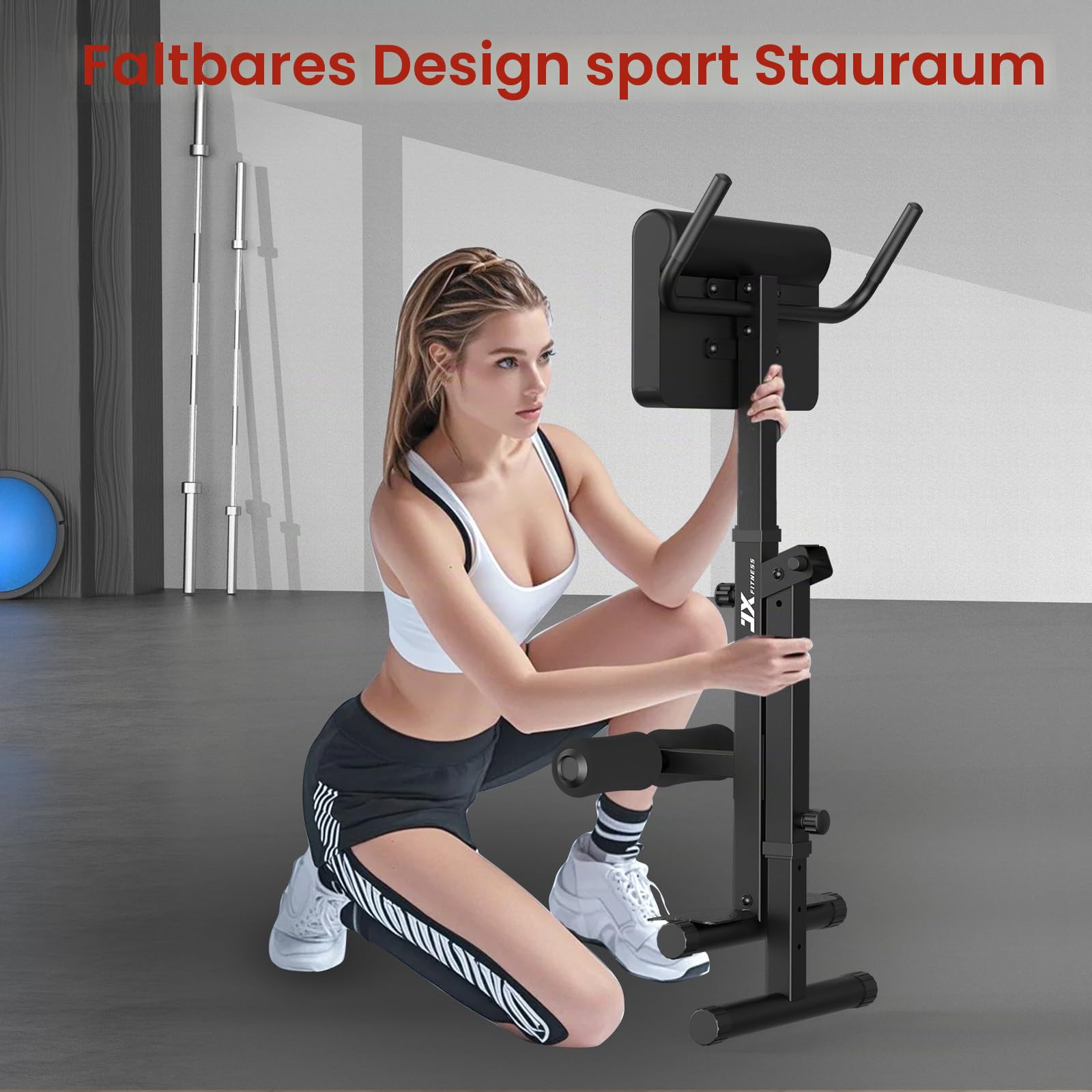 JX FITNESS Hyperextension Bank, Verstellbare Rückentrainer Bank, Faltbar, Römischer Stuhl für Rücken- und Bauchmuskeltraining, Schwarz