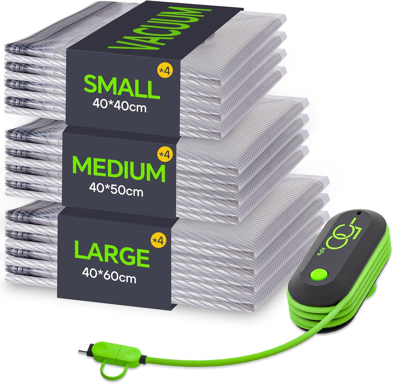 Vacbird Vacuum Bag for Vacuum Cleaner with USB Pump, Pack of 12 Reusable Travel Vacuum Bags, Durable Vacuum Storage Bag – Travel Essentials – Space Saving