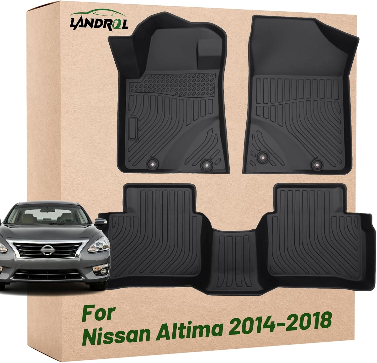 Car Floor Mats Replacement for Nissan Altima 2014-2018 Durable Odorless Front Rear Heavy Duty TPE Carpet All Weather Liners Full Set Non-Slip Waterproof Accessories