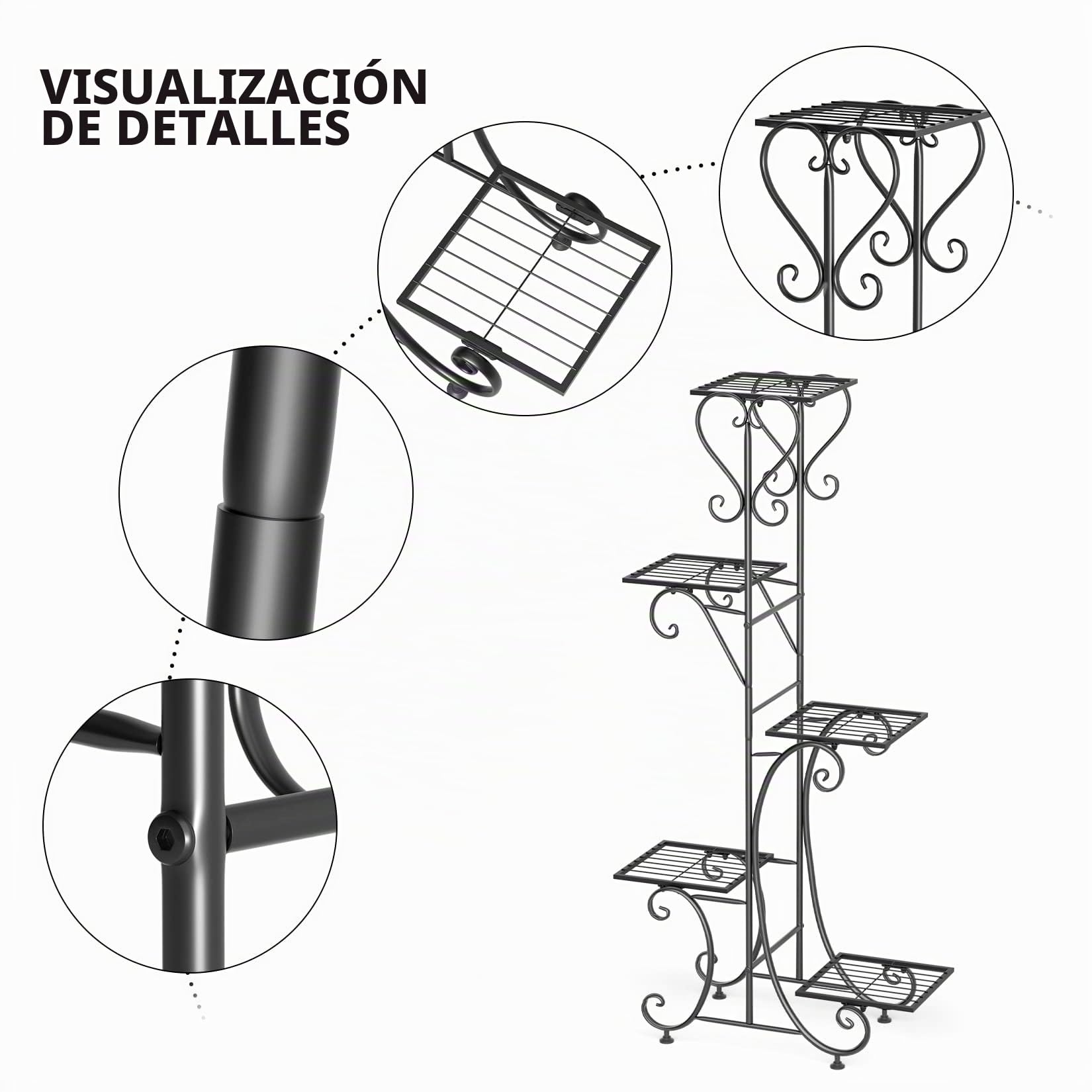 unho Estantería de Hierro para Macetas Soporte Plantas Flores para Decoración Estanteria Plantas Exterior Interior Jardín con 5 Niveles 68x25,3x117,8cm