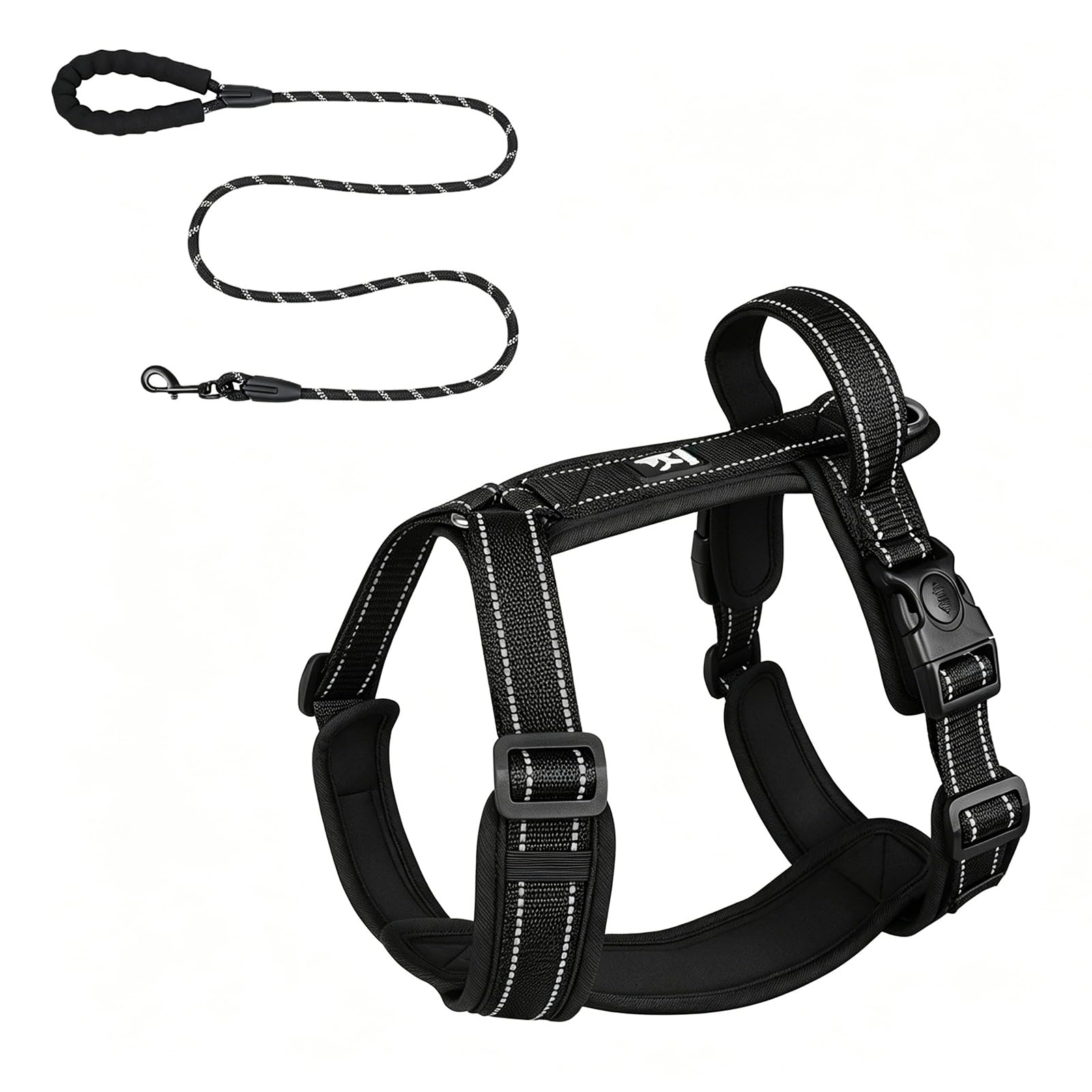Adjustable No Pull Dog Harness with Reflective Leash Set | Padded Nylon Vest with Soft Handle | Heavy Duty Reflective Harness & Leash for TrainingHiking | Easy Walks for Small、 Medium、Large Dogs