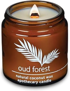 Hemlock Park Crackling Wood Wick Candle Handcrafted with Natural Coconut Wax (Small 4 oz, Oud Forest)