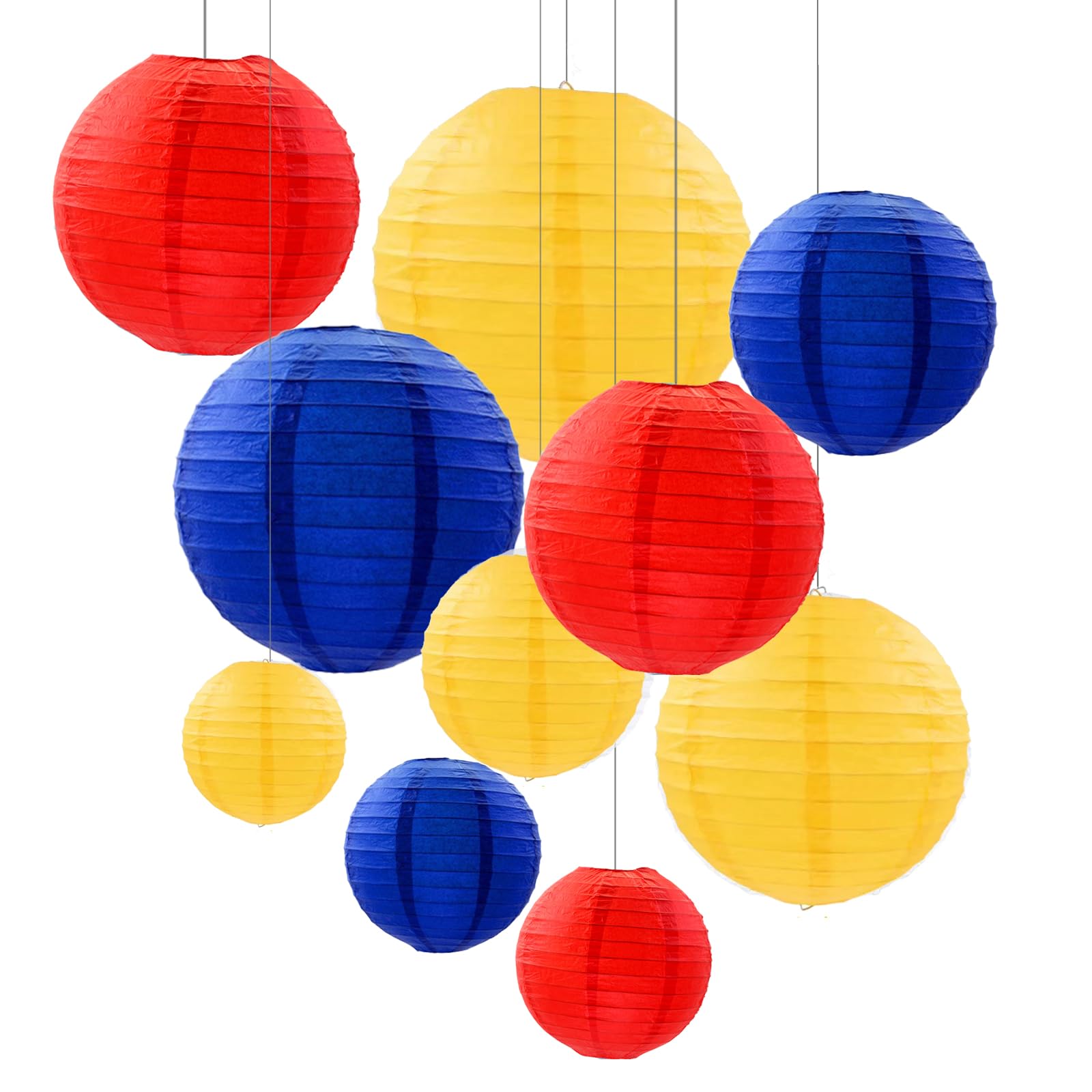 ZOOYOO 10Pcs Paper Lanterns,Red Blue Yellow Round Hanging Tissue Paper Lanterns Decorations for Kids Birthday,Party Garden Home Decor