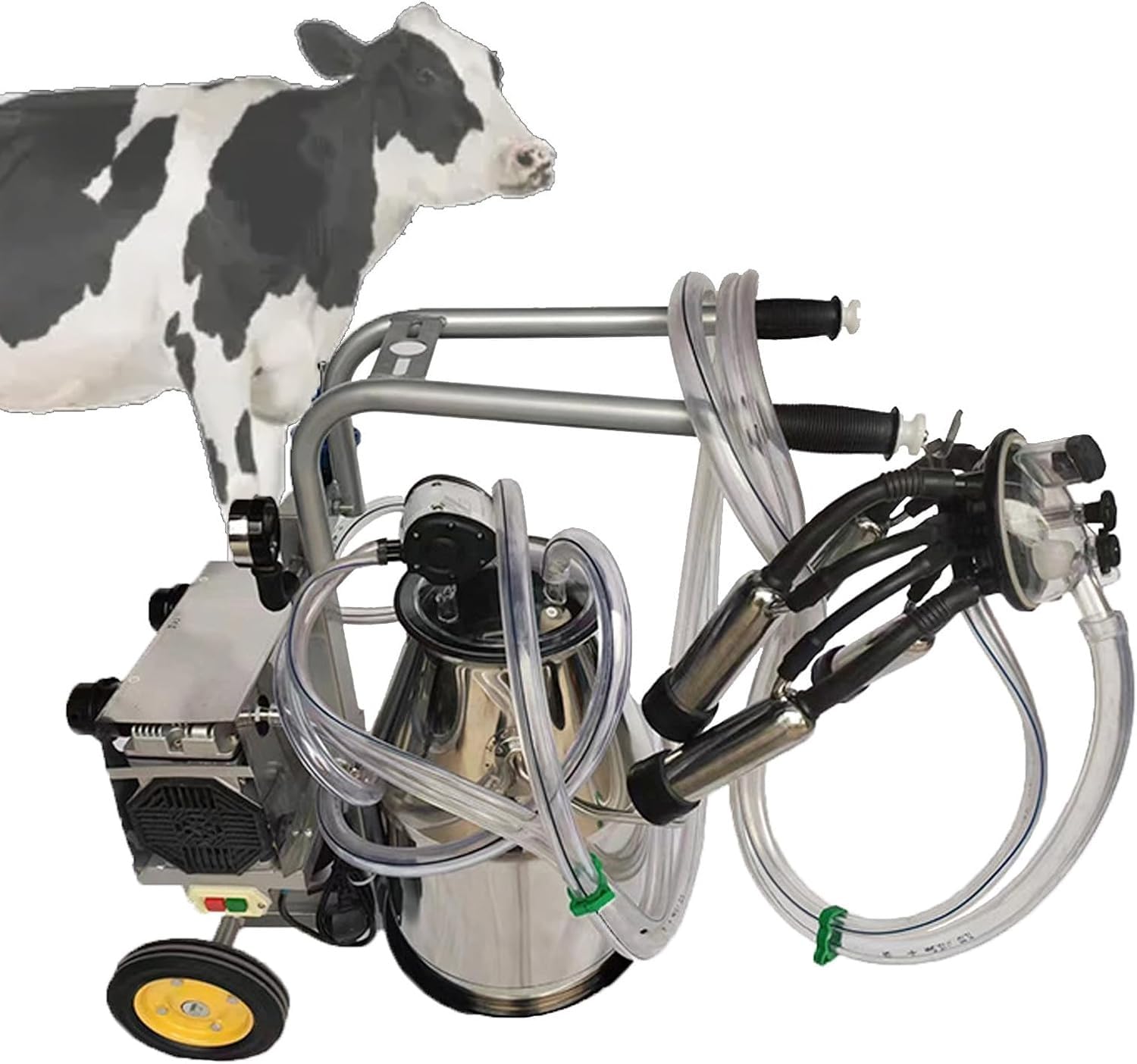 Mungitrice Elettrica Portatile da 25 Litri con Ruote, Attrezzatura per La Mungitura con Secchio in Acciaio Inossidabile da 25 Litri, Mungitrice A Vuoto A Pulsazione Automatica del Secchio
