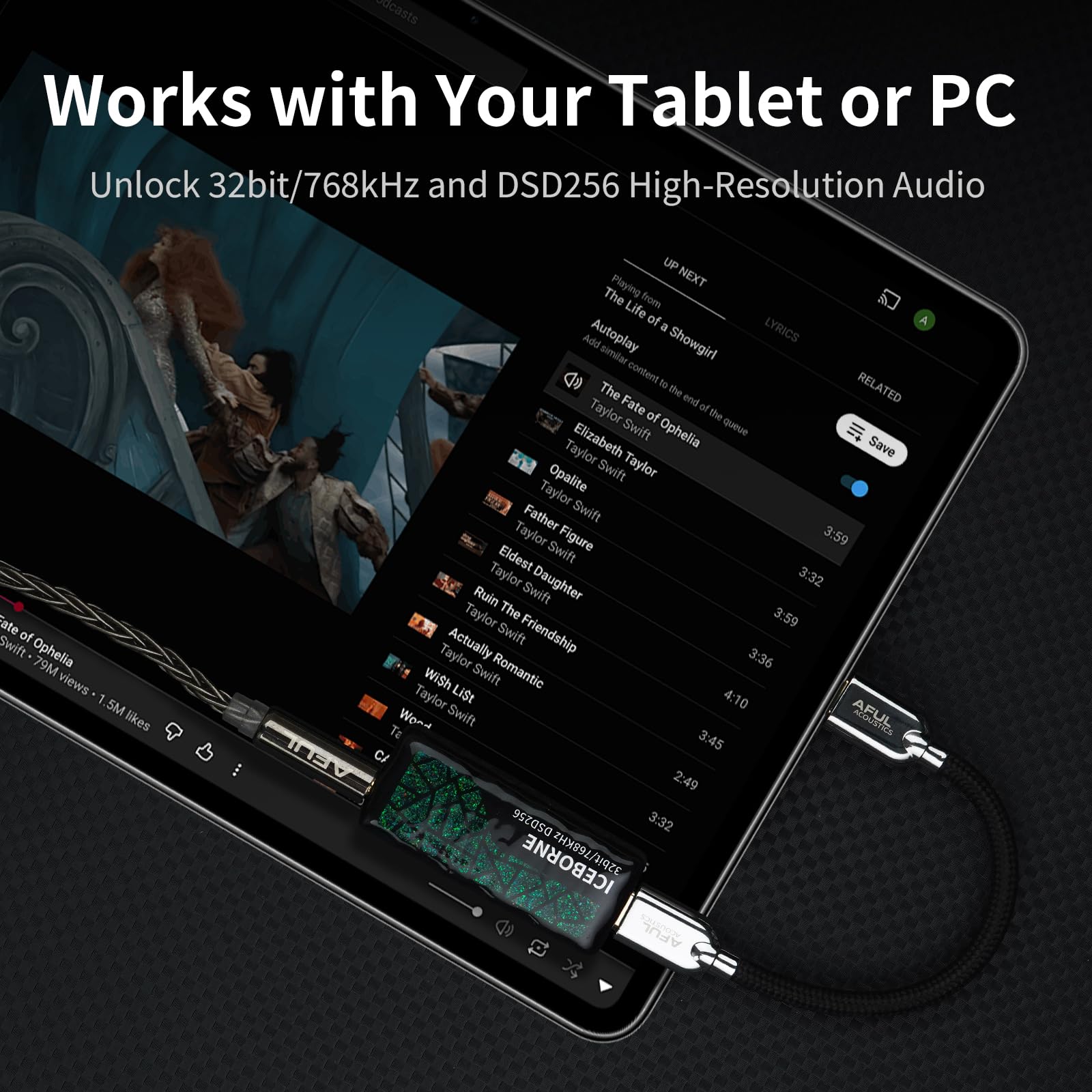 AFUL ICEBORNE tragbarer DAC-Kopfhörerverstärker CS43198 32 Bit 768 kHz PCM DSD256 USB 2.0 3,5mm 4,4mm Gehäuse aus Kunstharz