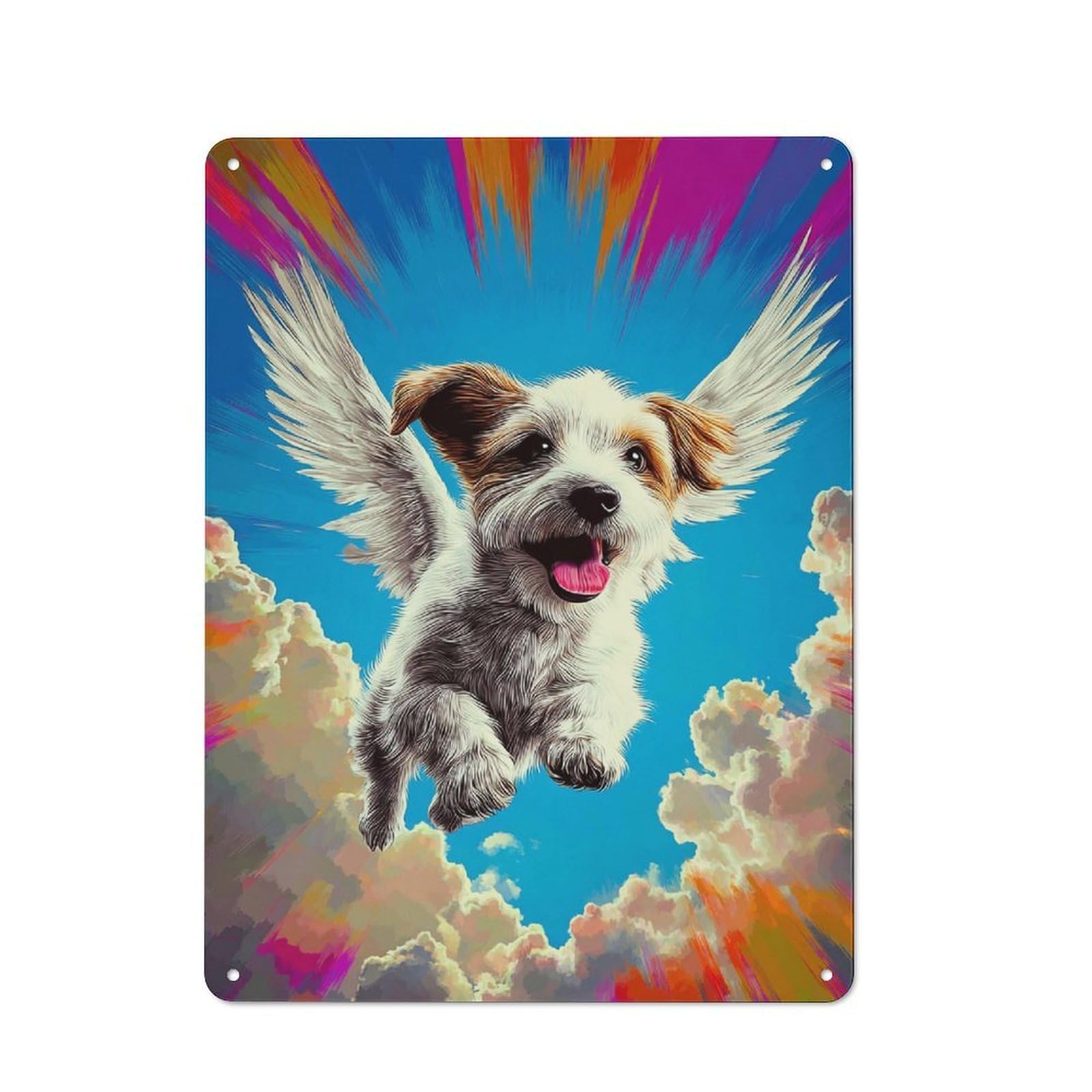 Angel Pup Soars Skyward Retro-style Tin Sign 40x30cm for Guest Room Or Hallway, for An Autumn Update to Guest Room And Hallway