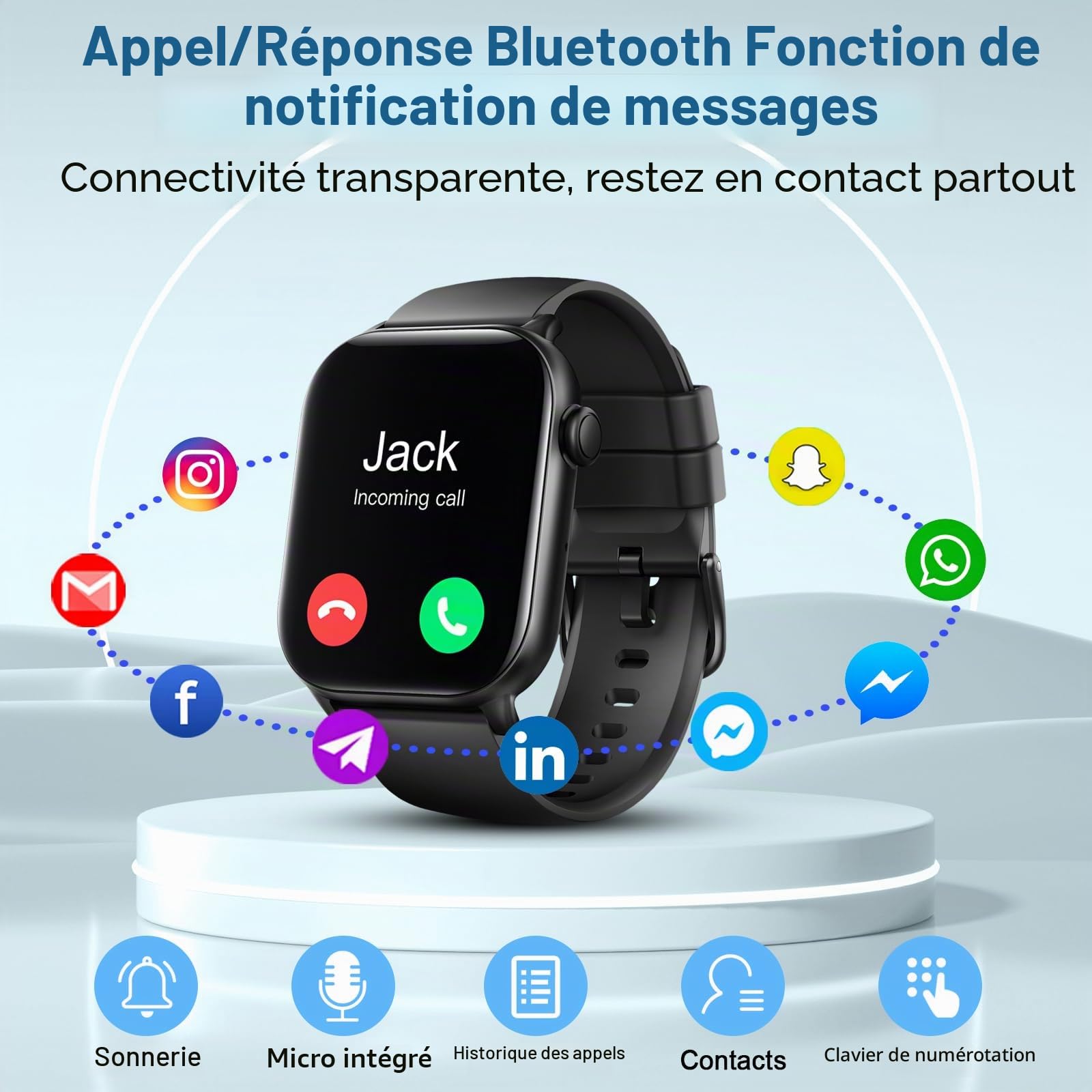 Montre Connectée Homme Femme, 1.96" Smartwatch Moniteur Sommeil Fréquence Cardiaque Podomètre, 110+ Sportifs, Montre Intelligente avec Appel Bluetooth, Etanche IP68 Montre Sport pour Android iOS, Noir