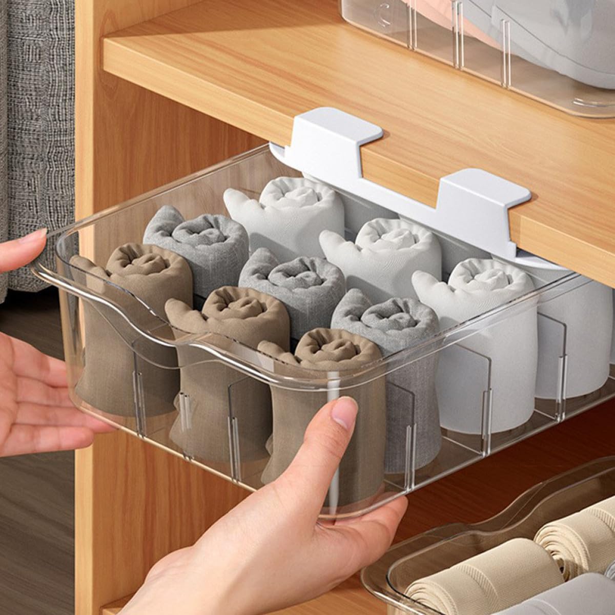 ULTECHNOVO Organizer per Armadio 15 Scomparti in Pet Trasparente, Cassetto Porta Biancheria e Calzini Coperchio Antipolvere la Casa