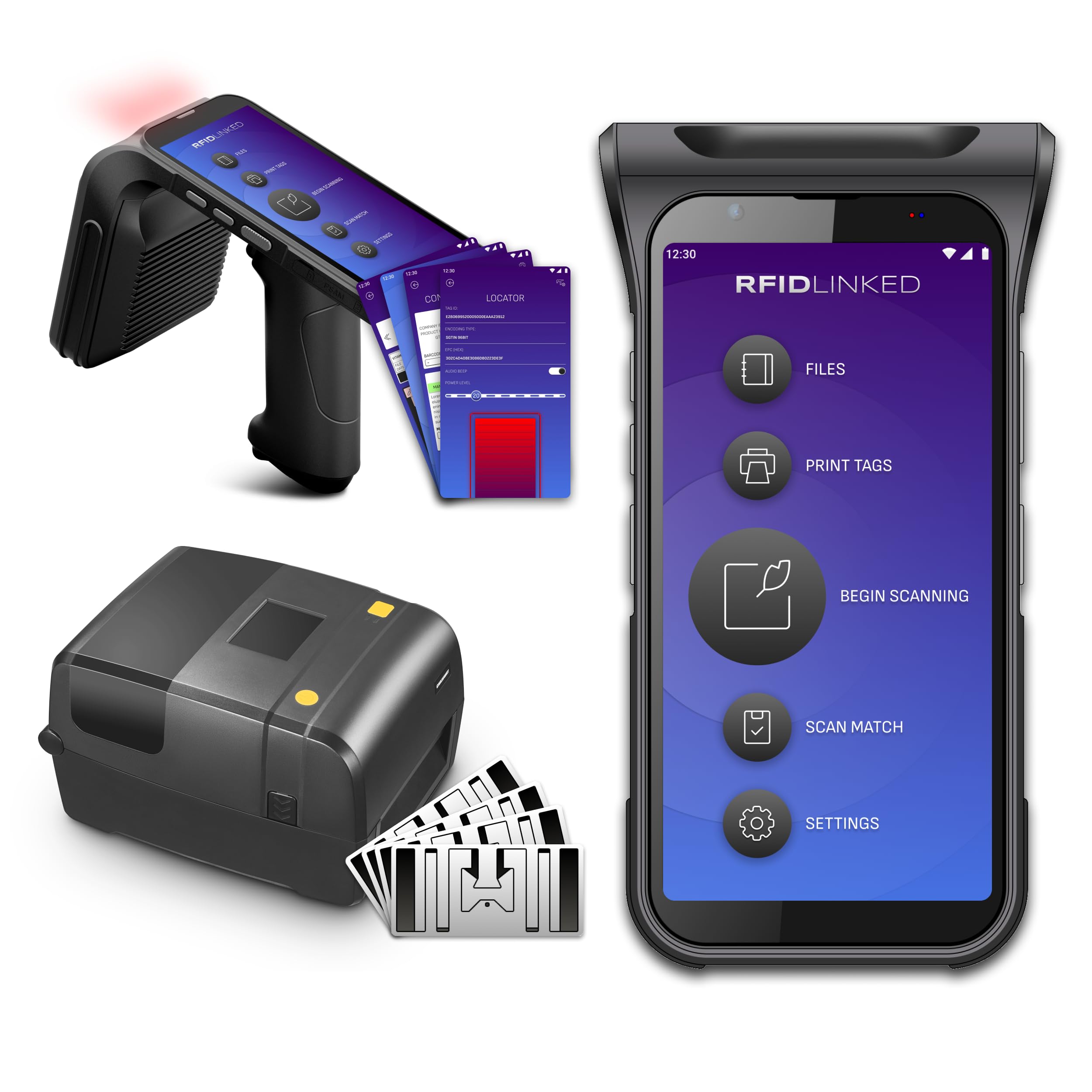 RFIDLinked All-in-One RFID Inventory Kit: Wireless Android RFID Scanner (C5), RFID Printer, Roll of RFID Tags Stickers, with RFIDLinked Printing/Scanning Platform