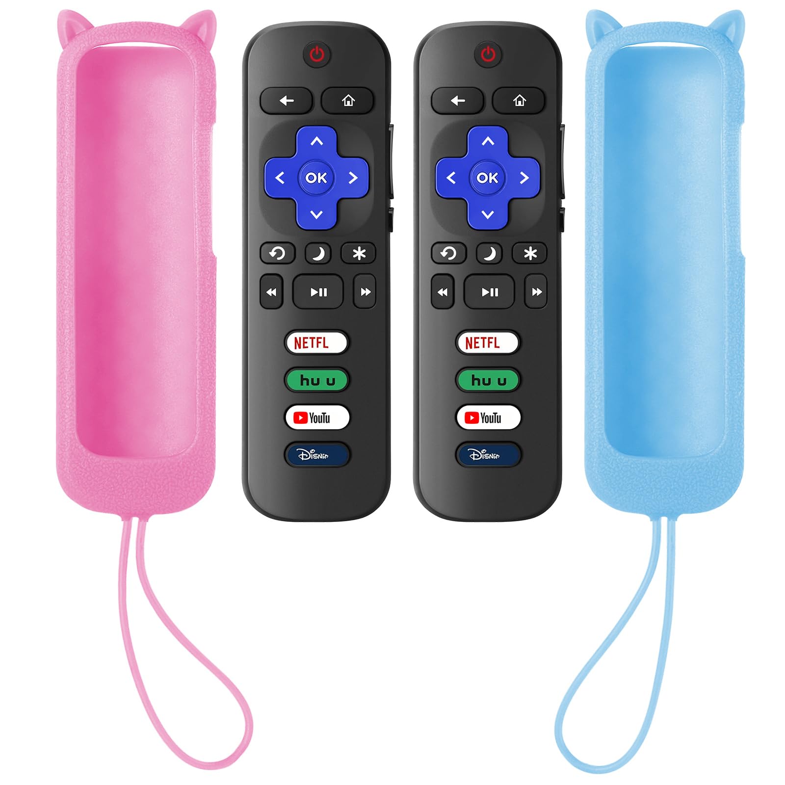 2 Pack Replacement Remote for Roku TV with Glow in The Dark Case, Universal Remote for TCL/Hisense/Onn/Sharp/Element/Philips Roku Smart TVs