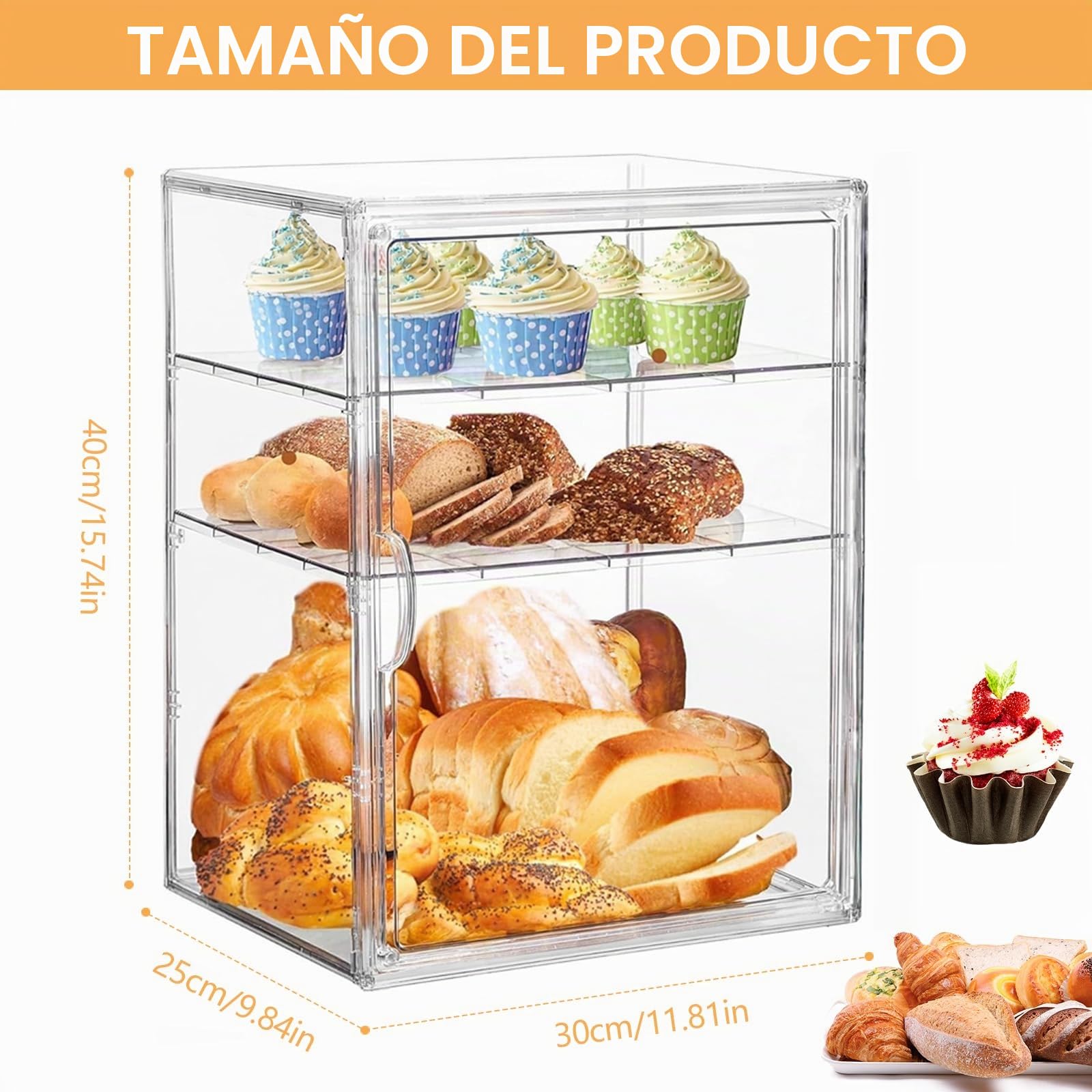 Panera, 4 Niveles Transparente Para Panadería Con Encimera Ajustable Caja De Acrílico Con Puerta Magnética Gran Capacidad Para Cocina Pan Casero Tostadas Y Bagels