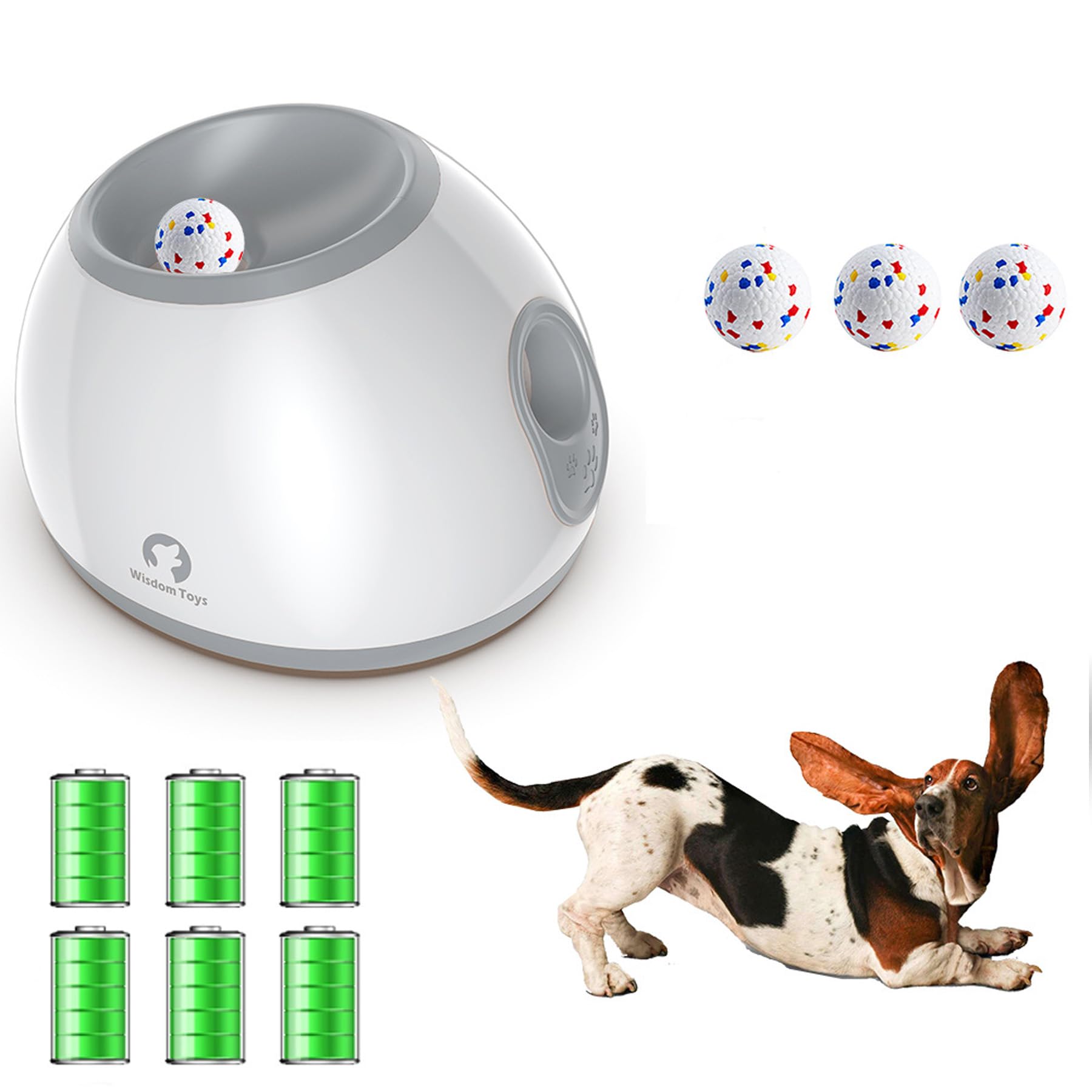 Lanceur de Balle Automatique pour Chien - Jouet Intelligent Réglable pour Jardin/Intérieur, Angle & Distance, Portable, Faible Bruit, avec 3 Balles pour Chien (26.3x19.8x28cm)