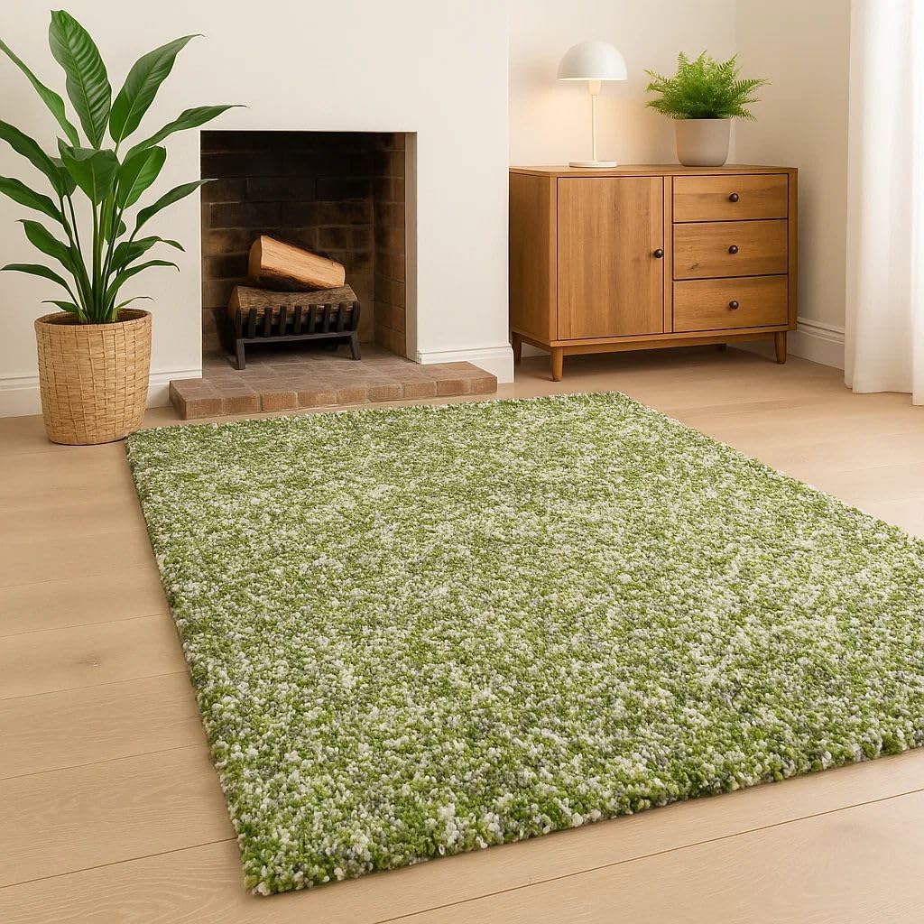 Green White Grey Spot Pattern Shaggy Rug Soft Cushioned Fibres for Living Room Bedroom 80cm x 150cm (2ft 7" x 4ft 11")