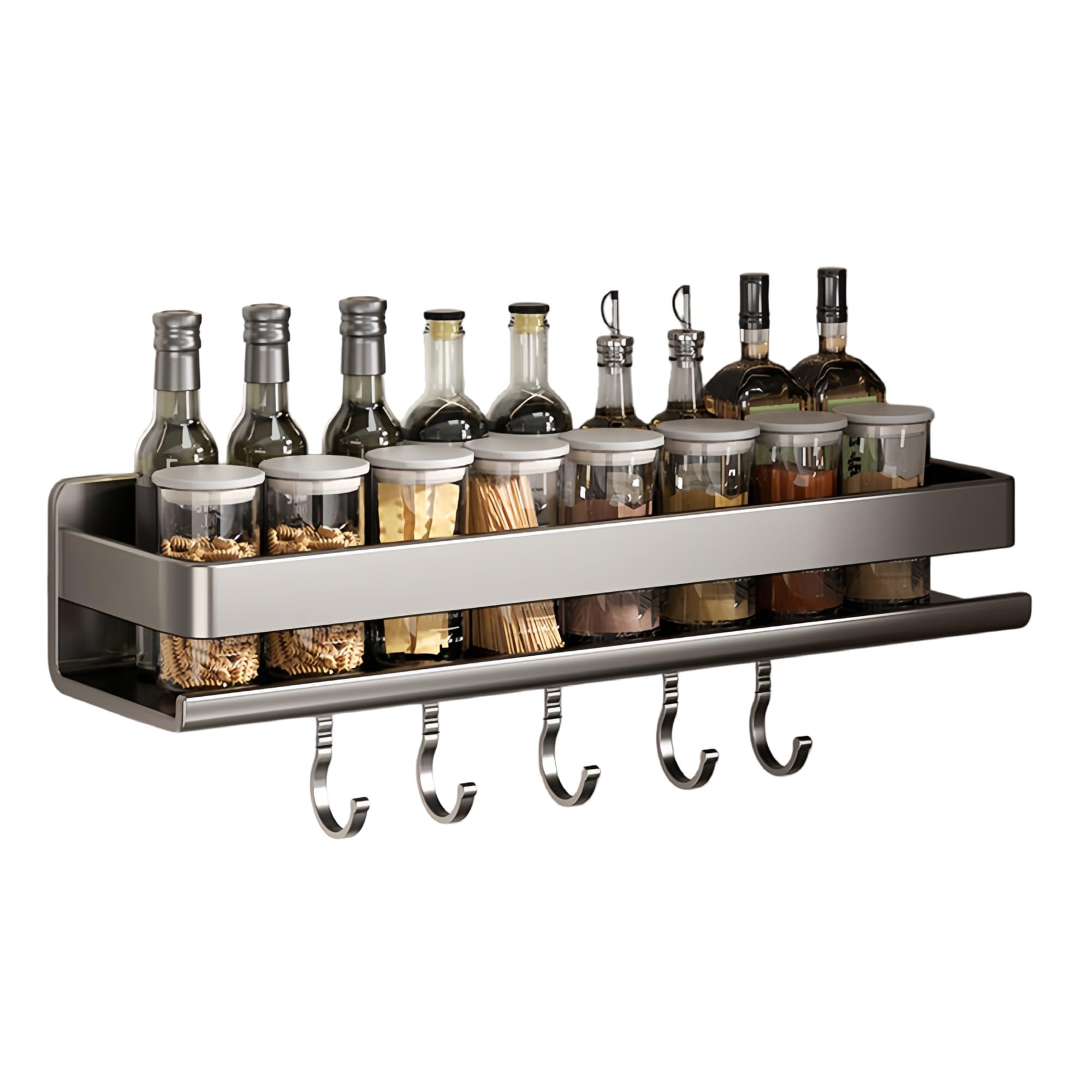 Estante de especias de cocina montado en la pared, organizador de condimentos de Metal sin taladro, estante de almacenamiento que ahorra espacio for aceite(60x10x8cm/23.6x3.9x3.1in)