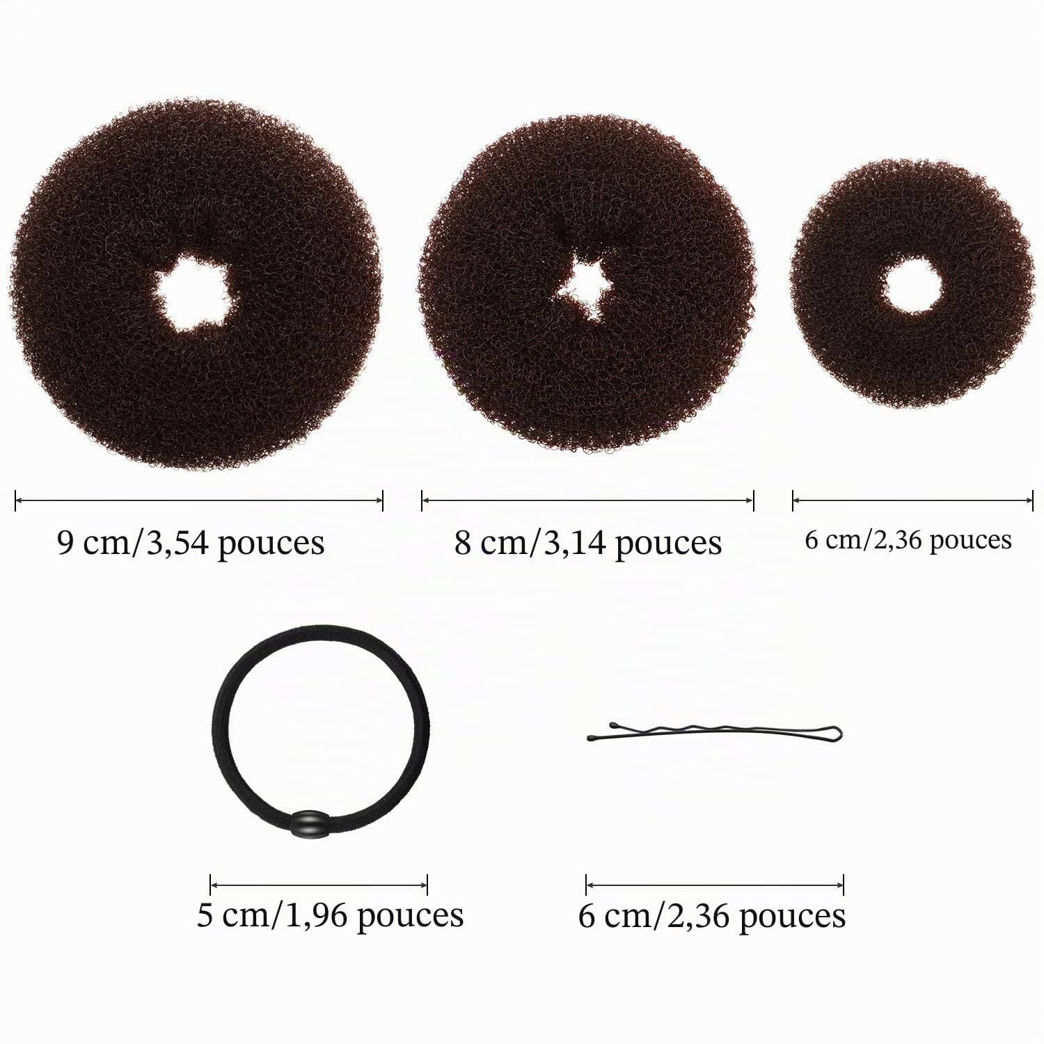 9 Pièces Donut Bun Maker Fabricant de Chignon de Cheveux Ensemble de Bun Maker Chignon de Style Anneau avec 12 Pièces Bandes Élastiques Cheveux et 32 Pièces Épingles à Cheveux (Noir, Marron, Beige)