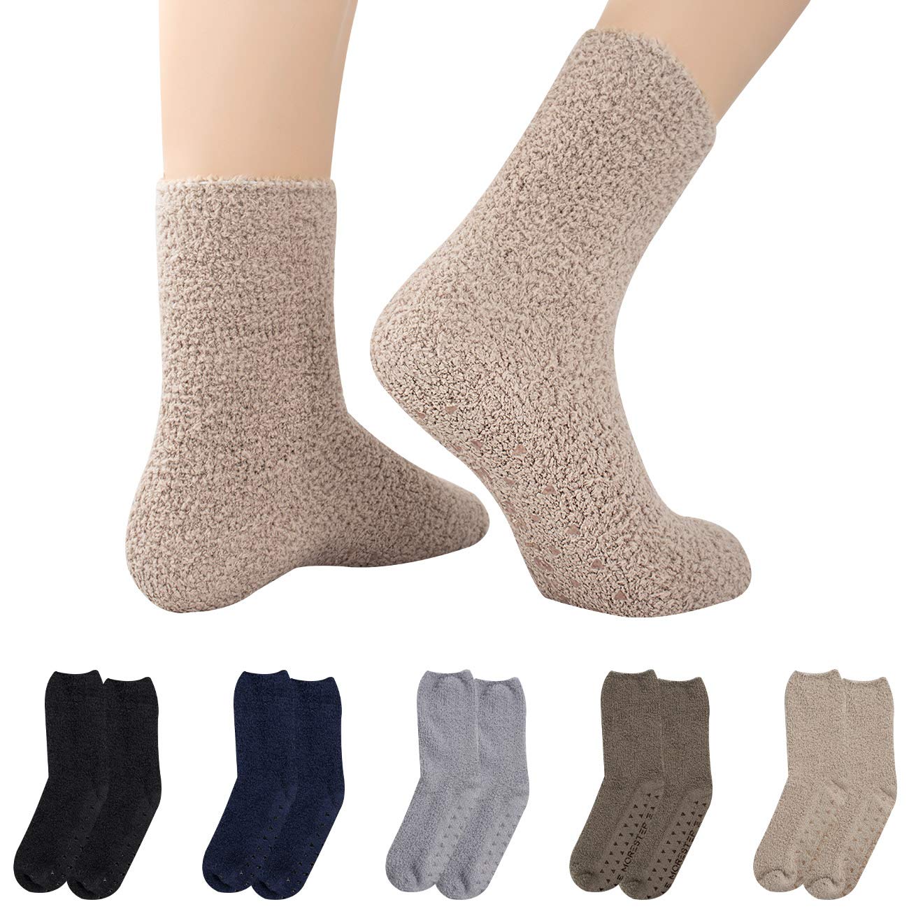 Mens 5 Pairs Winter Warm Fuzzy Non Slip Hospital Home Slipper Socks