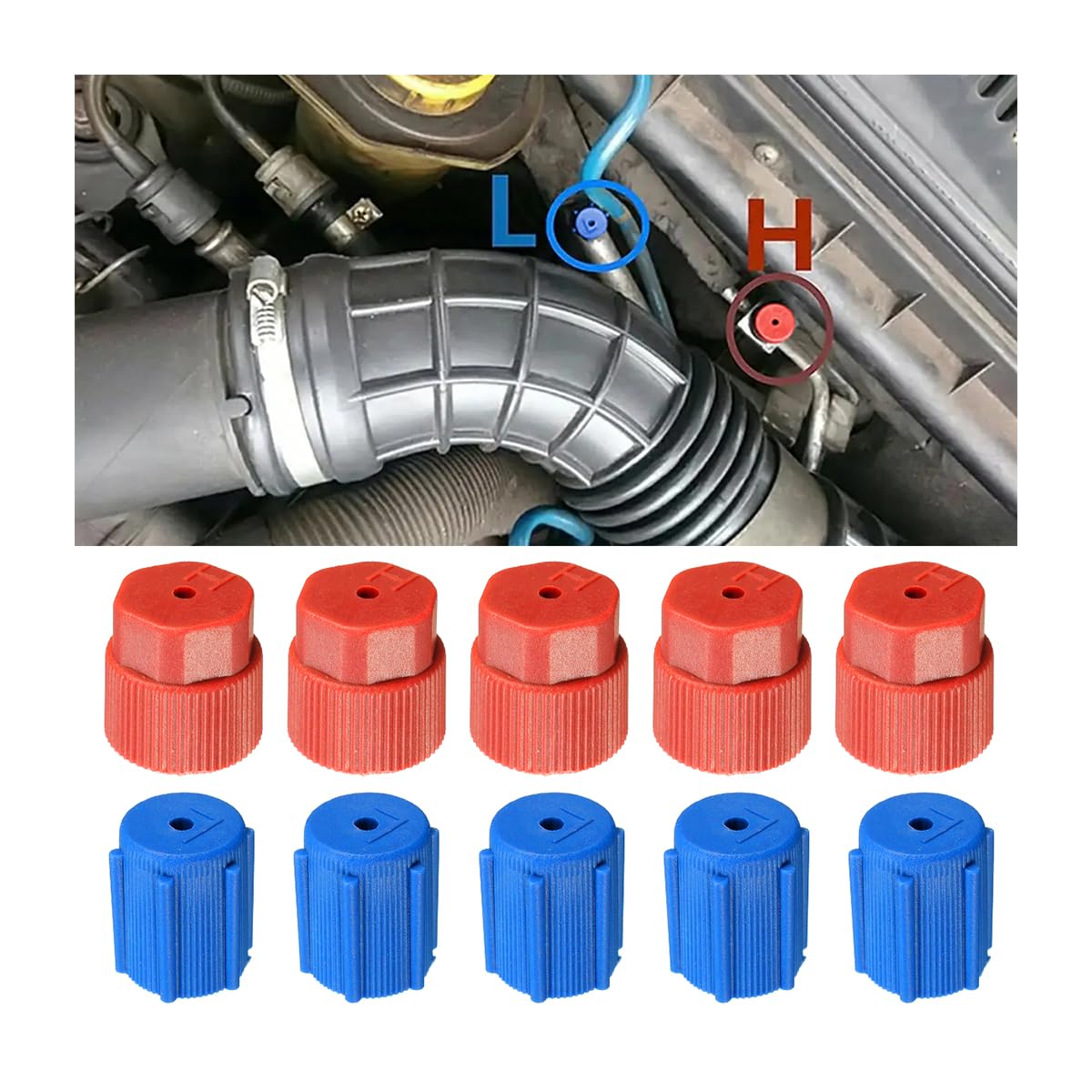 JNNJ 10 Pieces Car Air Conditioning Caps, Universal Air Conditioning Valve Caps, AC System Charging Port Caps, Cover for AC Air Conditioning System Charging Ports