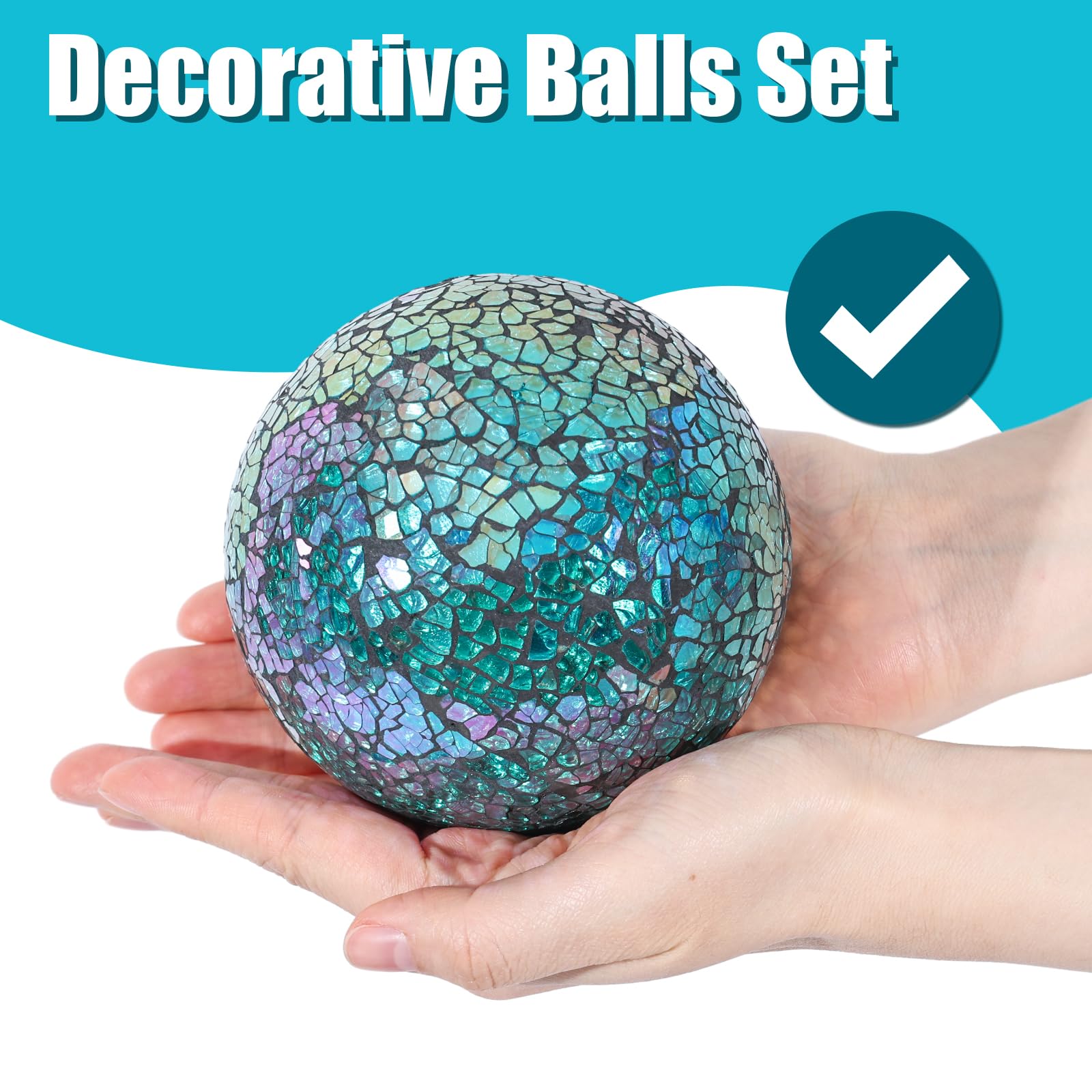 DomeStar 3PCS Decorative Balls for Bowls, 4 Inch Turquoise Orbs Glass Balls for Centerpiece Bowls Mosaic Sphere for Home Decoration Dining Table