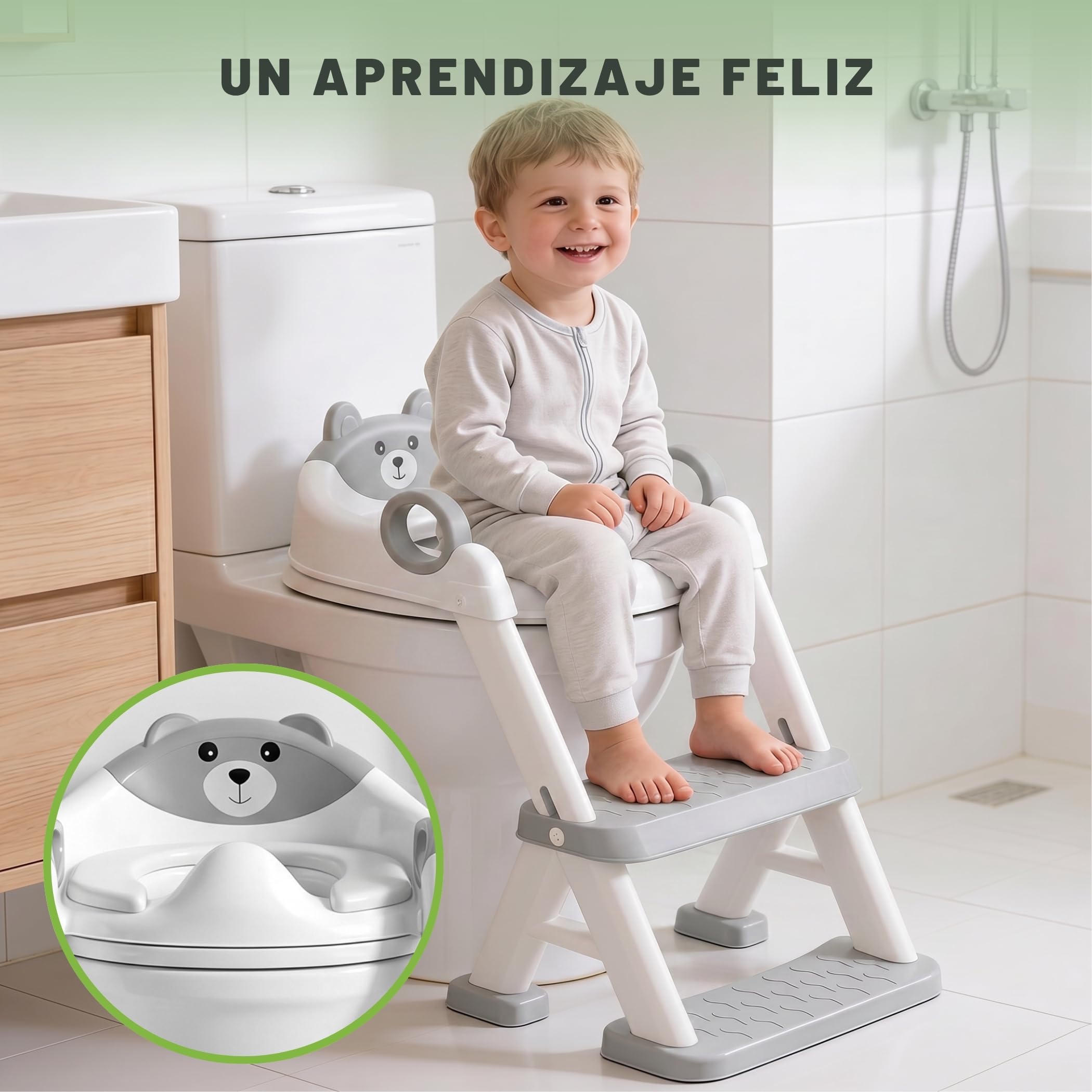Adaptador WC Niños con Escalera Antideslizante, Asiento Adaptador para Inodoro Infantil con Escaleras Reforzadas y Cojín Desmontable, Plegable, Seguro y Estable, Entrenamiento para Dejar el Pañal