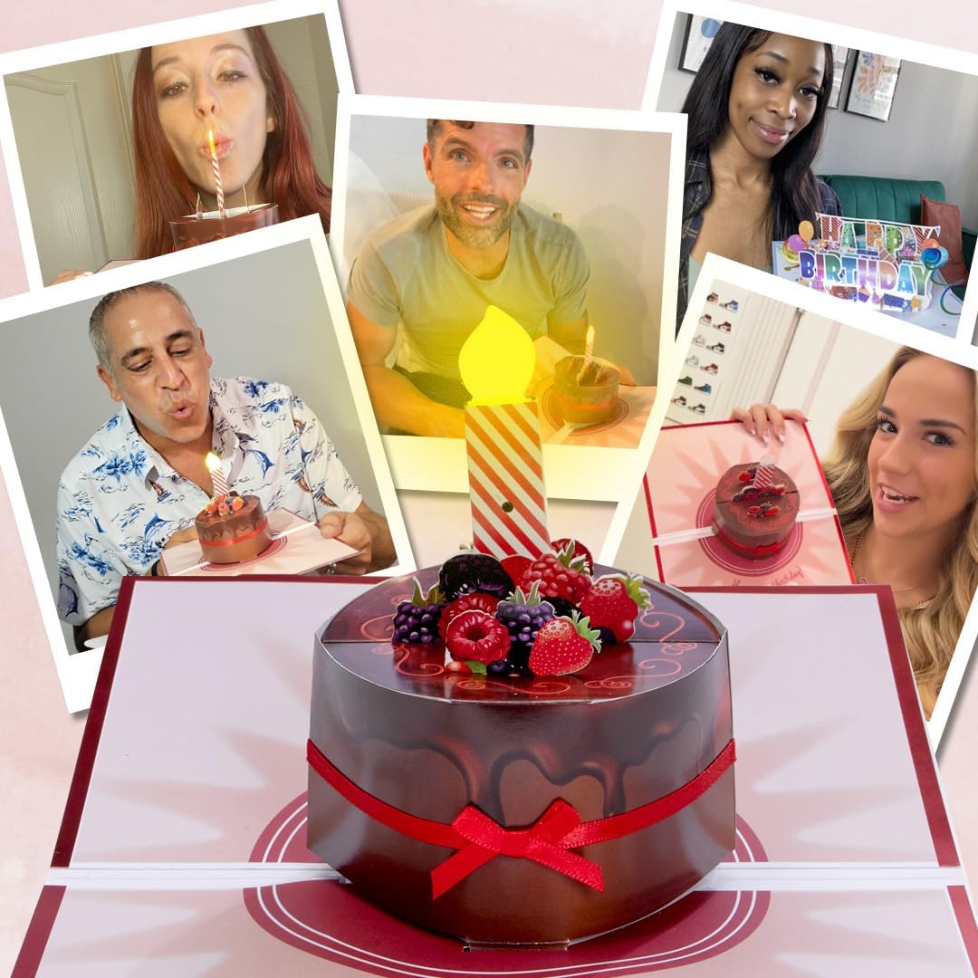 100 GREETINGS Birthday Cards with Lights & Music - Happy Birthday Card Mom, Birthday Gift for Son, Birthday Cards Women & Men, 1 Pop Up Birthday Card (Brown Cake) - Image 5