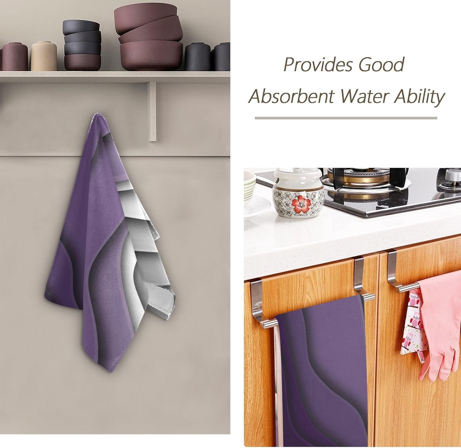 Purple Grey Gradient Stripes Hand Towels Set of 2 Soft Mid Century Beach Themed Abstract Bath Fingertip Towels Decorative Hand Towels for Bathroom Guest Face Towel Kitchen Dish Towels 14"x28" - Image 6