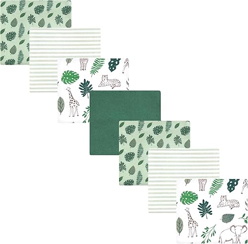 Miniatura 131 de Hudson Baby Paquete de 7 mantas receptoras unisex de franela de algodón para bebé, Dino Friends, talla única Abeja,Azul Verde Dino,Azul