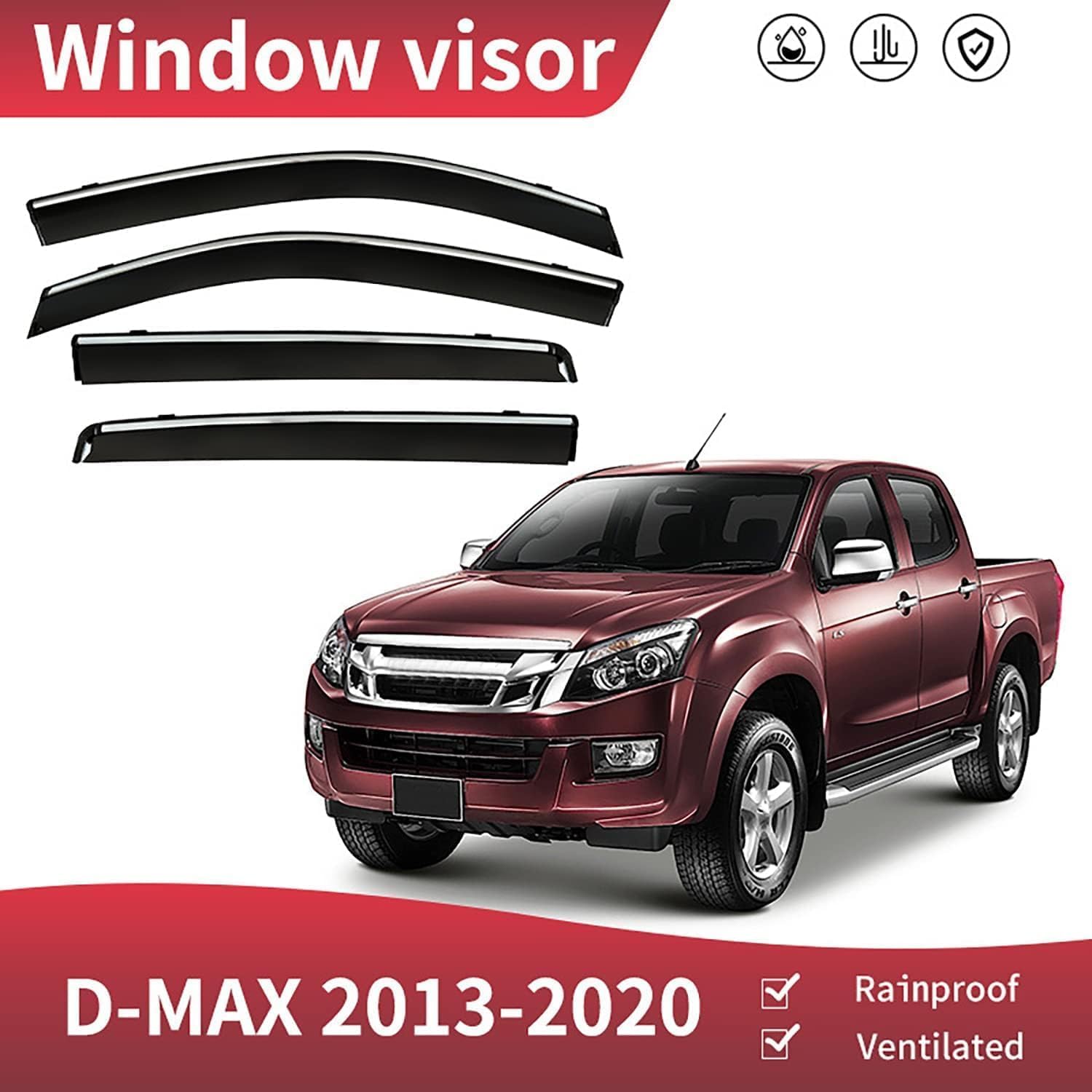 PREZ Auto Set Deflettori Aria Antivento per Isuzu D-Max RG 2021-2024, Finestrino Laterale Visiera Deflettore di Pioggia Antifumo Antiturbo Auto Accessori