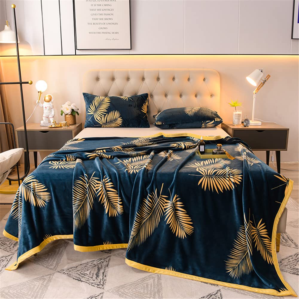 Fansu Manta de Franela Súper Suave y Cómoda, Manta Estampado Modern Colcha Caliente Esponjosas Manta para Sofá, Cama, Viaje, Sala (180x200cm,Hojas Doradas)