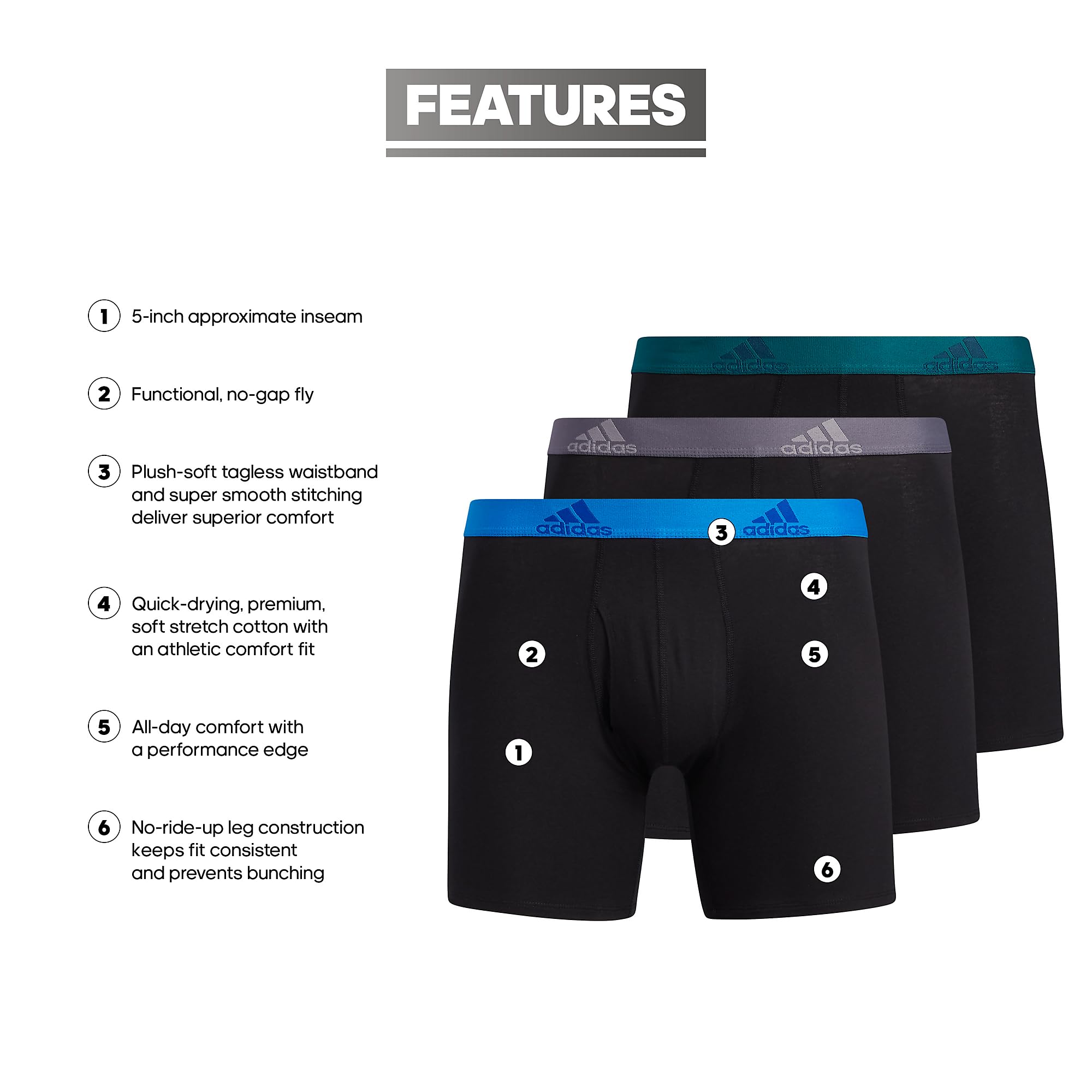 adidas Men's Stretch Cotton Boxer Brief (3-Pack) Intimo Uomo