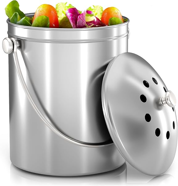 Utopia Kitchen Compost Bin 1.3 Gallon Stainless Steel