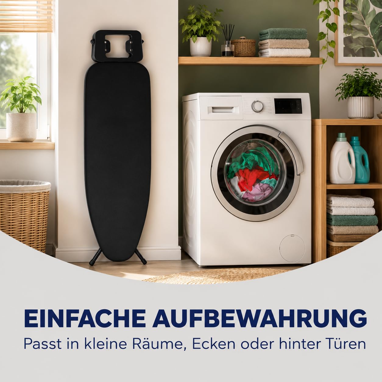STAHLMANN® Bügelbrett schwarz [110 x 30 cm] – höhenverstellbarer Bügeltisch [platzsparend klappbar] – Bügelbrett mit Bügeleisenablage – Ironing Board