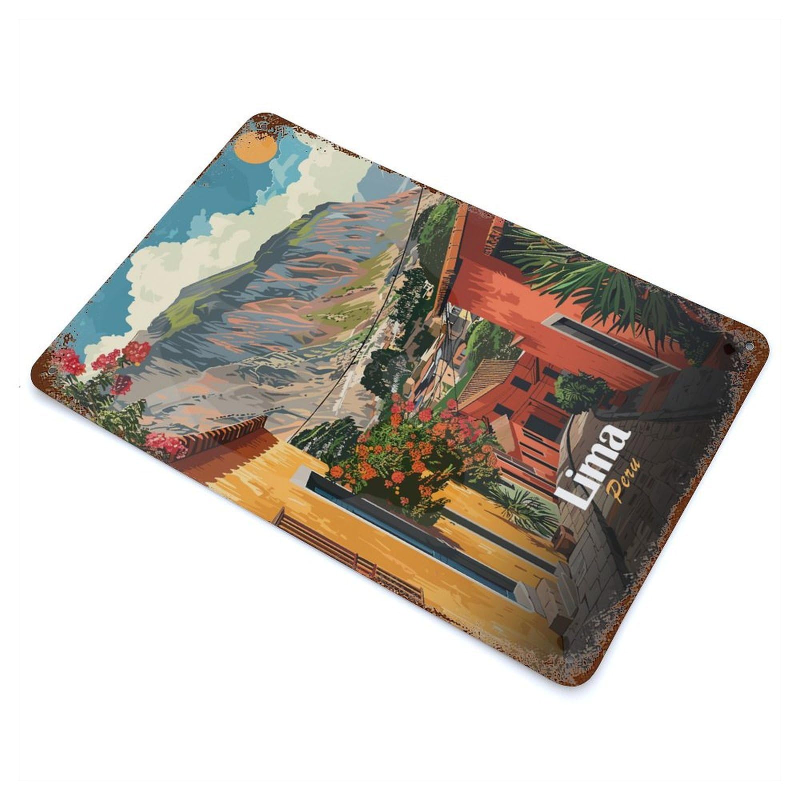 Lima, Peru Travel 11.8"x7.9" Vintage Rust Metal Sign, Decorative Metal Wall Art for Living Room, Hallway And Home Decor
