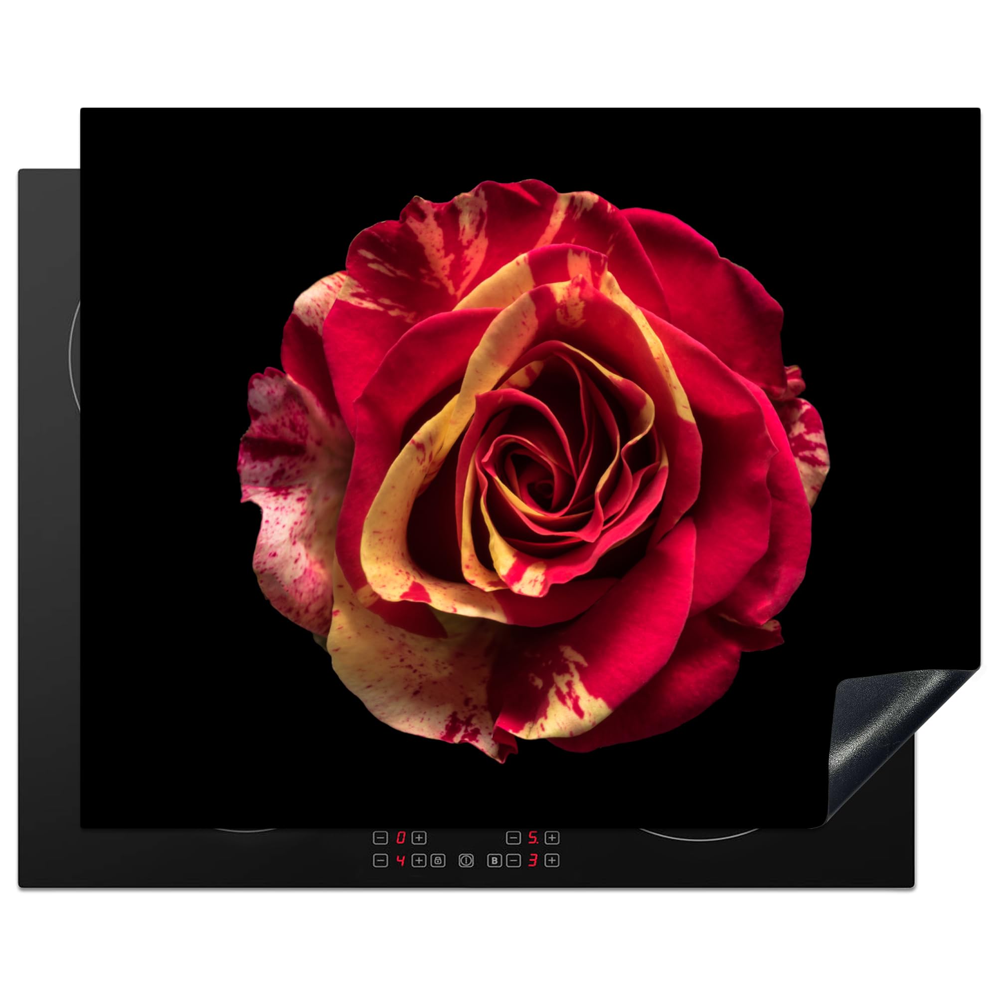 KitchenYeah© Induction Hob Protector Mat 20.5"x25.6" / 65x52 cm Cooker Top Protectors Cover Ceramic Covers Electric Hobs Vinyl Flower - Rose - Red - Black — image 1