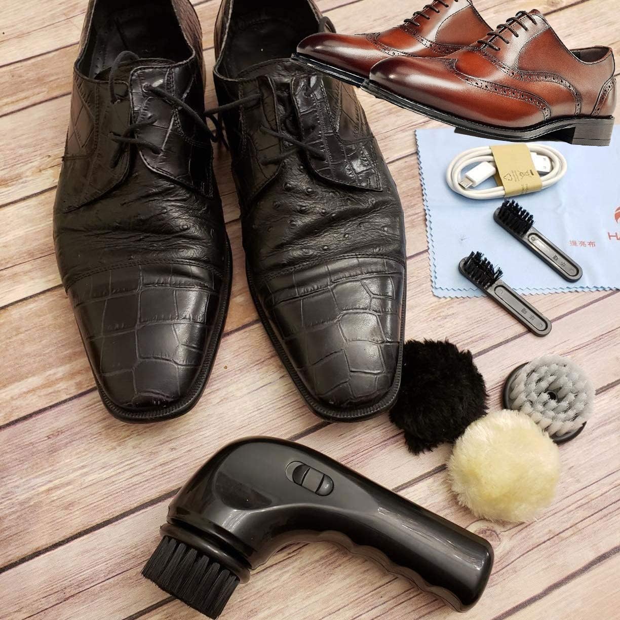 TsoLay Spazzola per Scarpe Elettrica, Spazzola per Pulizia Scarpe Elettrica, Kit Lucidascarpe Portatile con 4 Testine Sostituibili, Lucidatore per Scarpe, Adatto per Pelle, Borsa, Seggiolino Auto