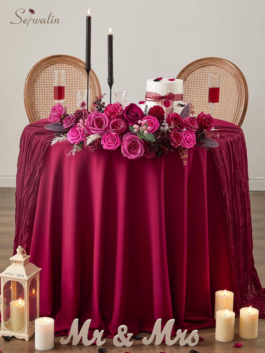 Serwalin Artificial Flowers Dark Magenta Hot Pink Fake Wedding Flowers Silk Flowers Faux Cake Flowers for DIY Wedding Bouquets Centerpieces Home Decorations Baby Shower Floral Arrangements