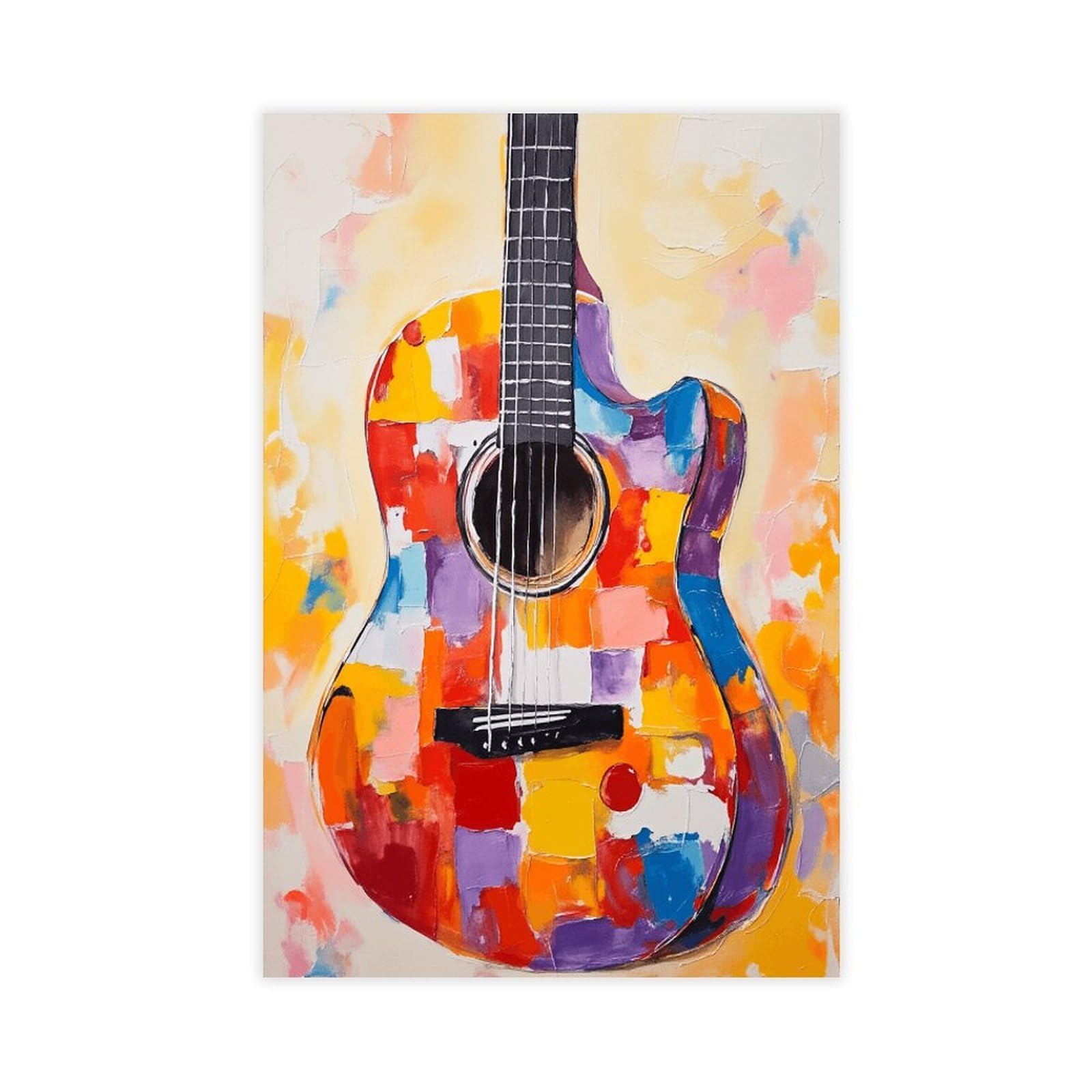 Mnyuein Poster colorato con chitarra musicale, poster su tela, decorazione per camera da letto, sport, ufficio, stanza, regalo, stampa senza cornice, 61 cm L x 91,4 cm W