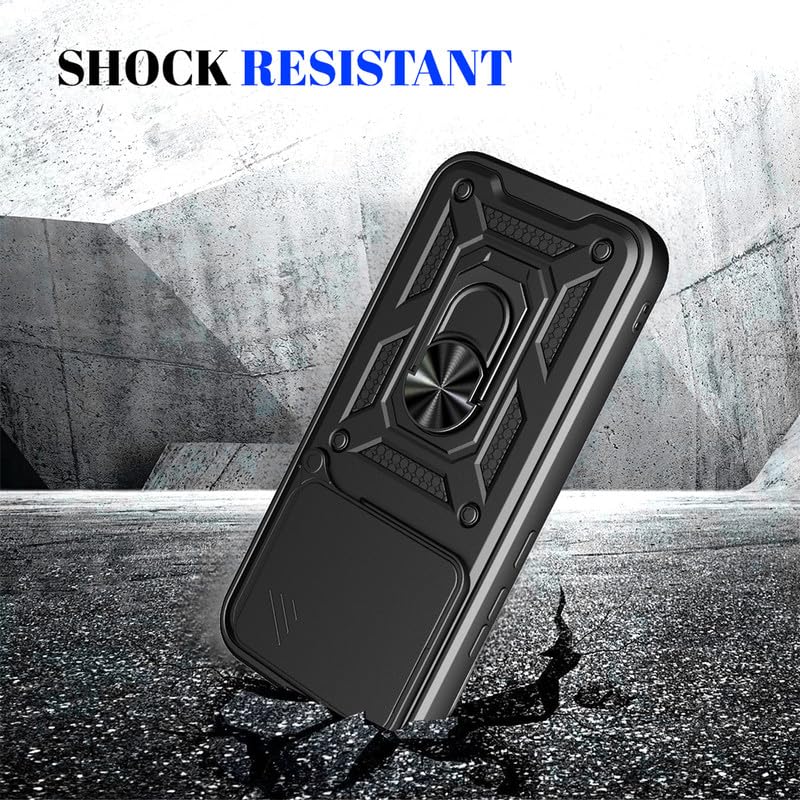 Image of Casodon Shockproof Back Case Cover for Vivo V70 /V70 Elite 5G, Shockproof Vivo V70 /V70 Elite Back Cover, Ring Case with Kickstand and Camera Protection Shutter - Black