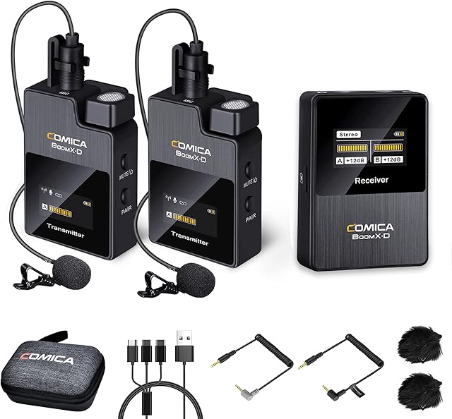 comica Wireless Lavalier Microphone, BoomX-D2 Wireless Microphone System with 2 Transmitter 1 Receiver, 2.4GHz Dual Lapel Mic for DSLR Camera Camcorder Smartphone Interview YouTube Live-steam