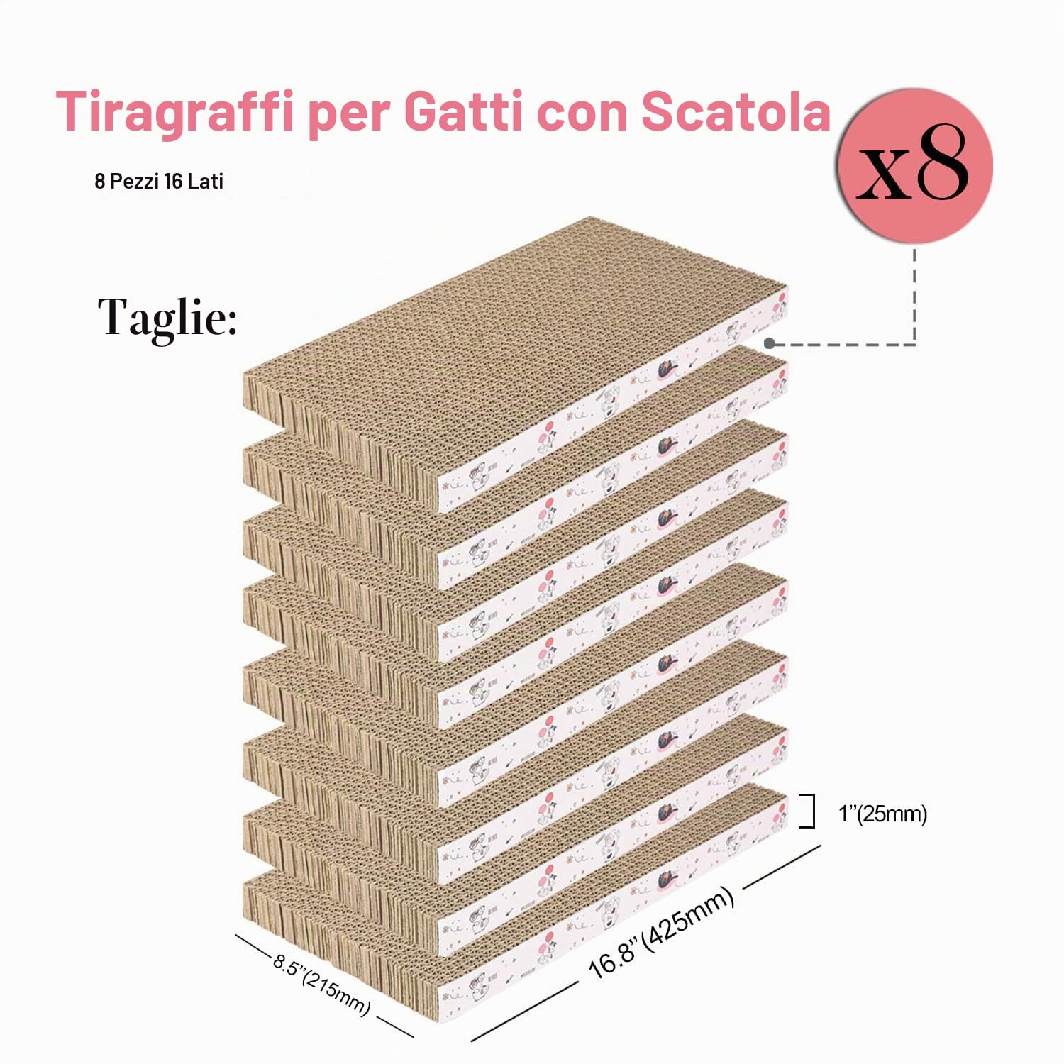 8 confezioni in 1 tiragraffi per gatti, in cartone, reversibile, resistente, riciclabile, di alta qualità, adatto per riposare, macinare artigli e giocare