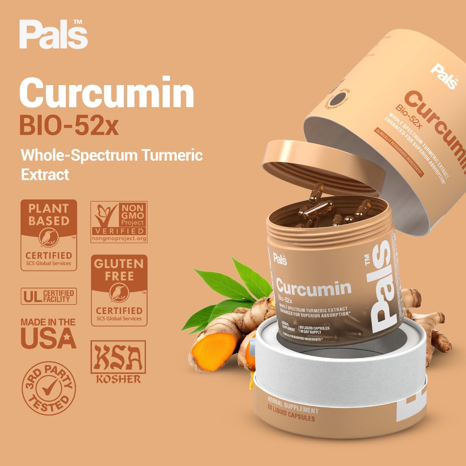 Turmeric Curcumin Supplement 500mg Bio-52x Max Absorption 98% Pure Turmeric Supplement Capsules with Extra Strength Curcumin 95% Curcuminoids Extract Antioxidant Joint Support, Non-GMO Vegan, 30 Days