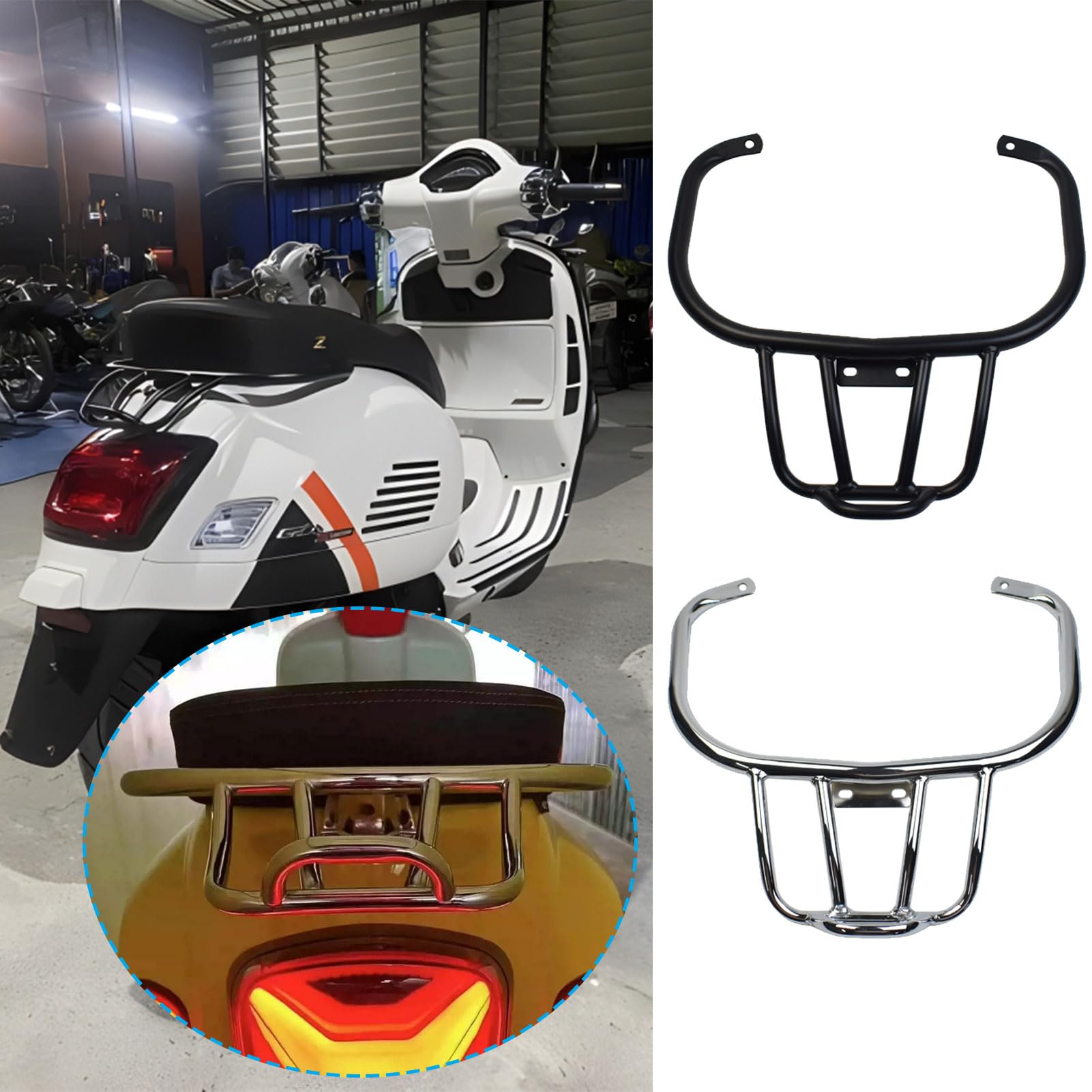 Motorrad-Beifahrersitz, Gepäckträger, Gepäckträger, Griffe, Haltegriff, Rücksitzschienen-Set, Gepäckträger für VES&pa GTS300/ GTV300/ GTS250/ GTS125 Zubehör 2008–2023 (Schwarz)